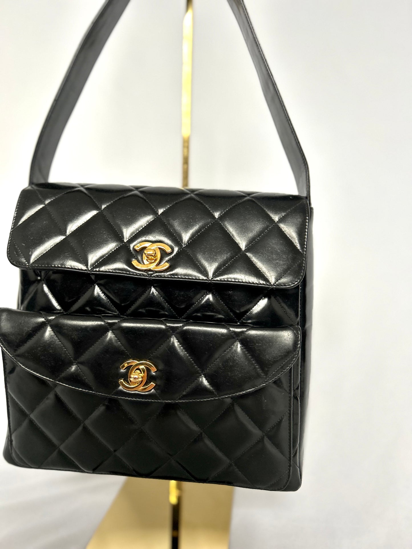 Chanel Double Turnlock Patent Leather Shoulder Bag