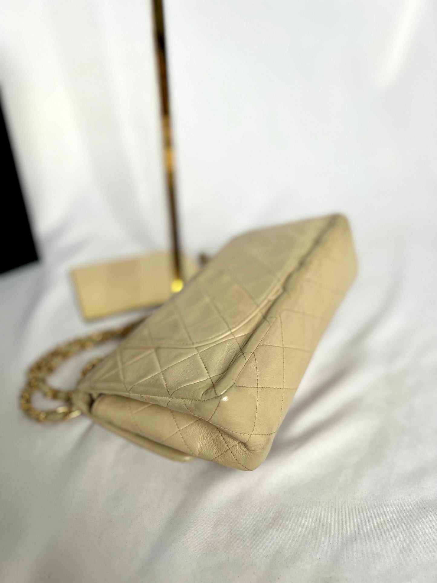 Beige Chanel Vintage Lambskin Medium Classic Flap