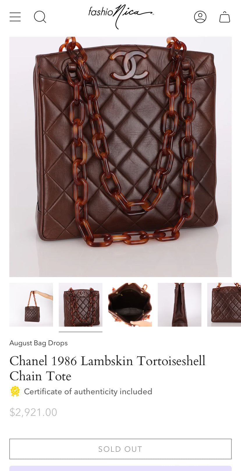 1986 Chanel Lambskin Tortoiseshell Chain Tote