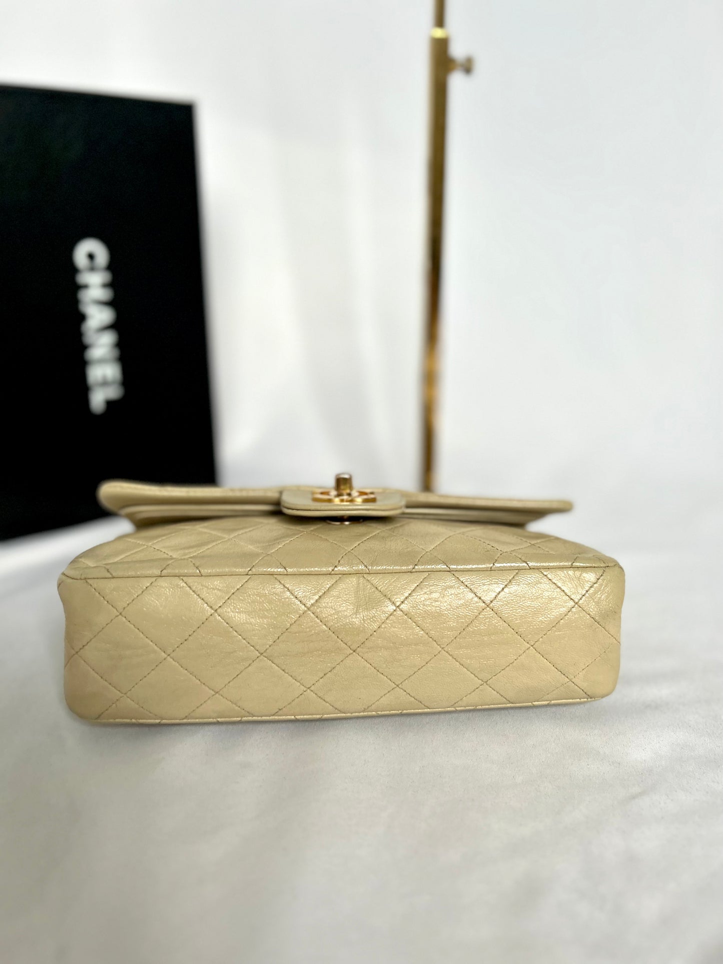 Beige Chanel Vintage Lambskin Medium Classic Flap