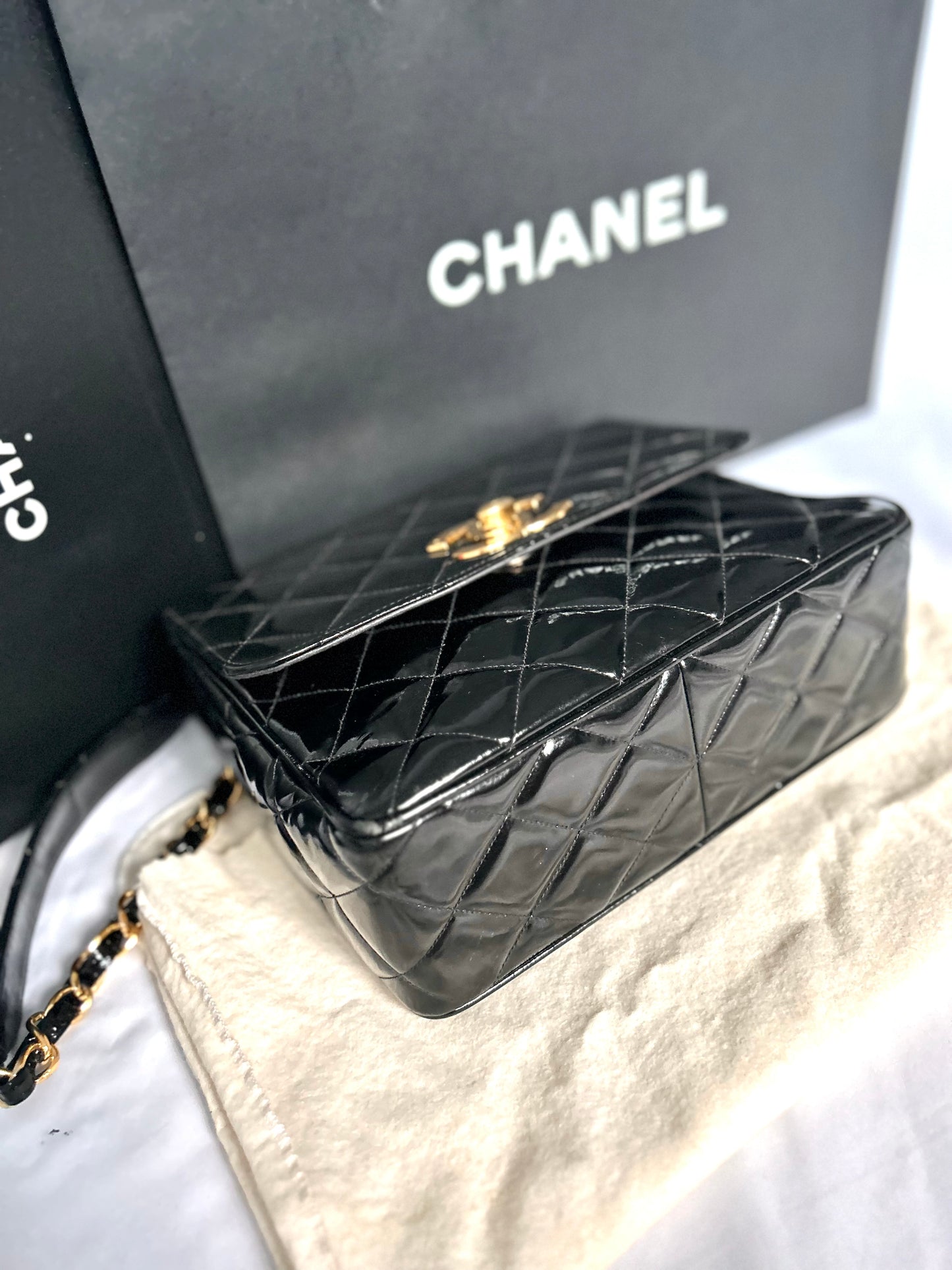 Gorgeous Vintage Black Patent Leather Square Bag