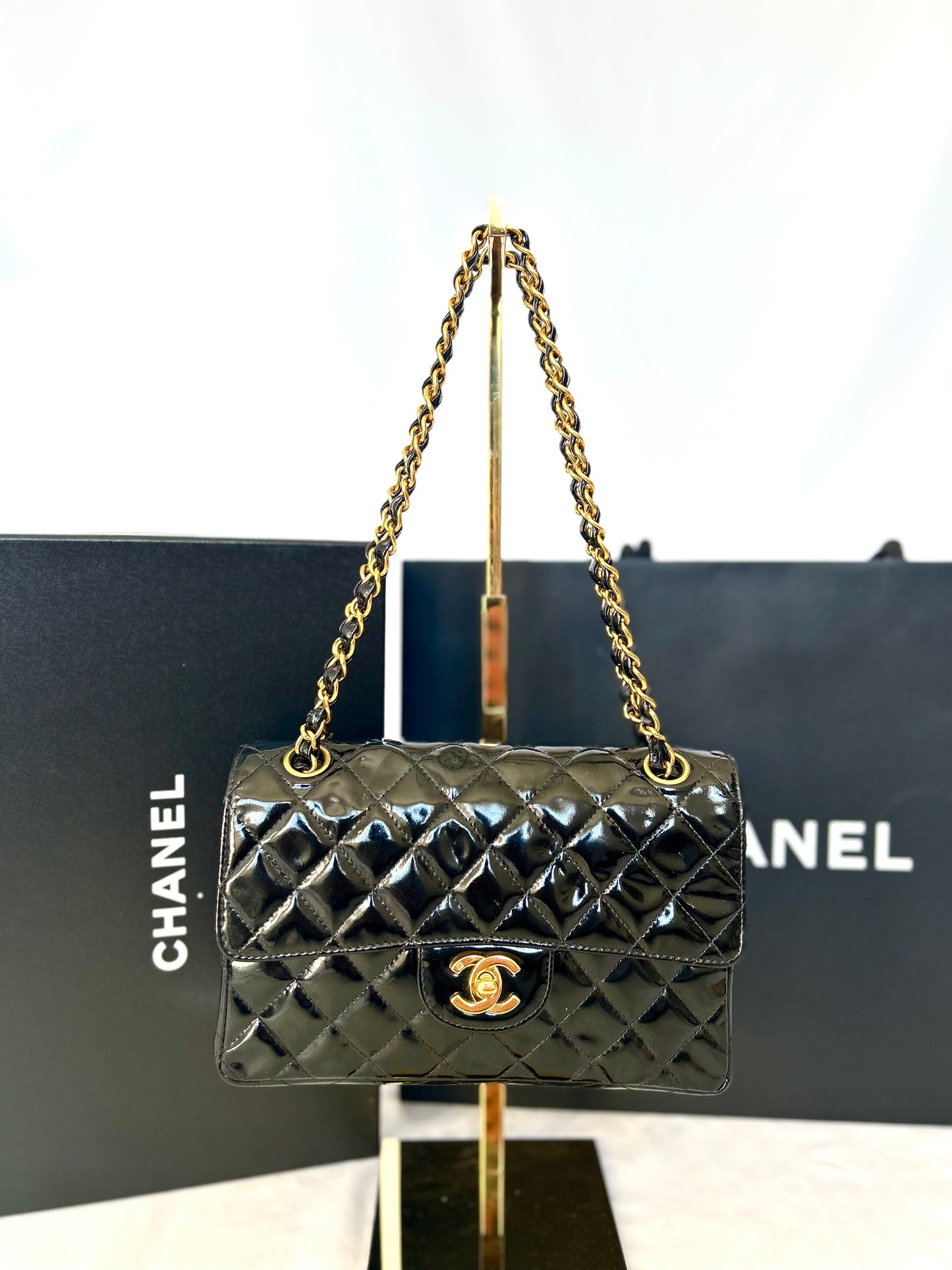Double Faced Chanel Patent Leather Flap Bag Purse Shoulder Bag