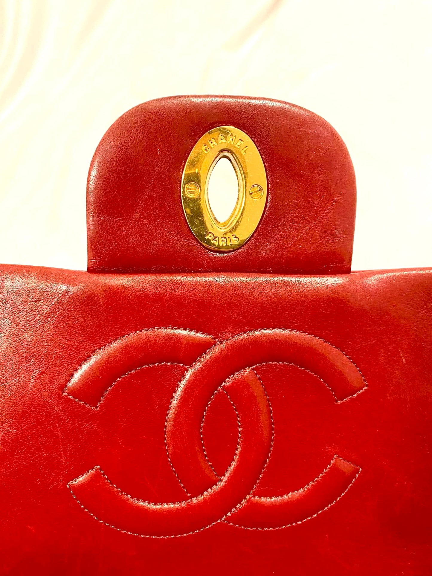 Red Chanel Vintage Lambskin Maxi Flap Bag Purse