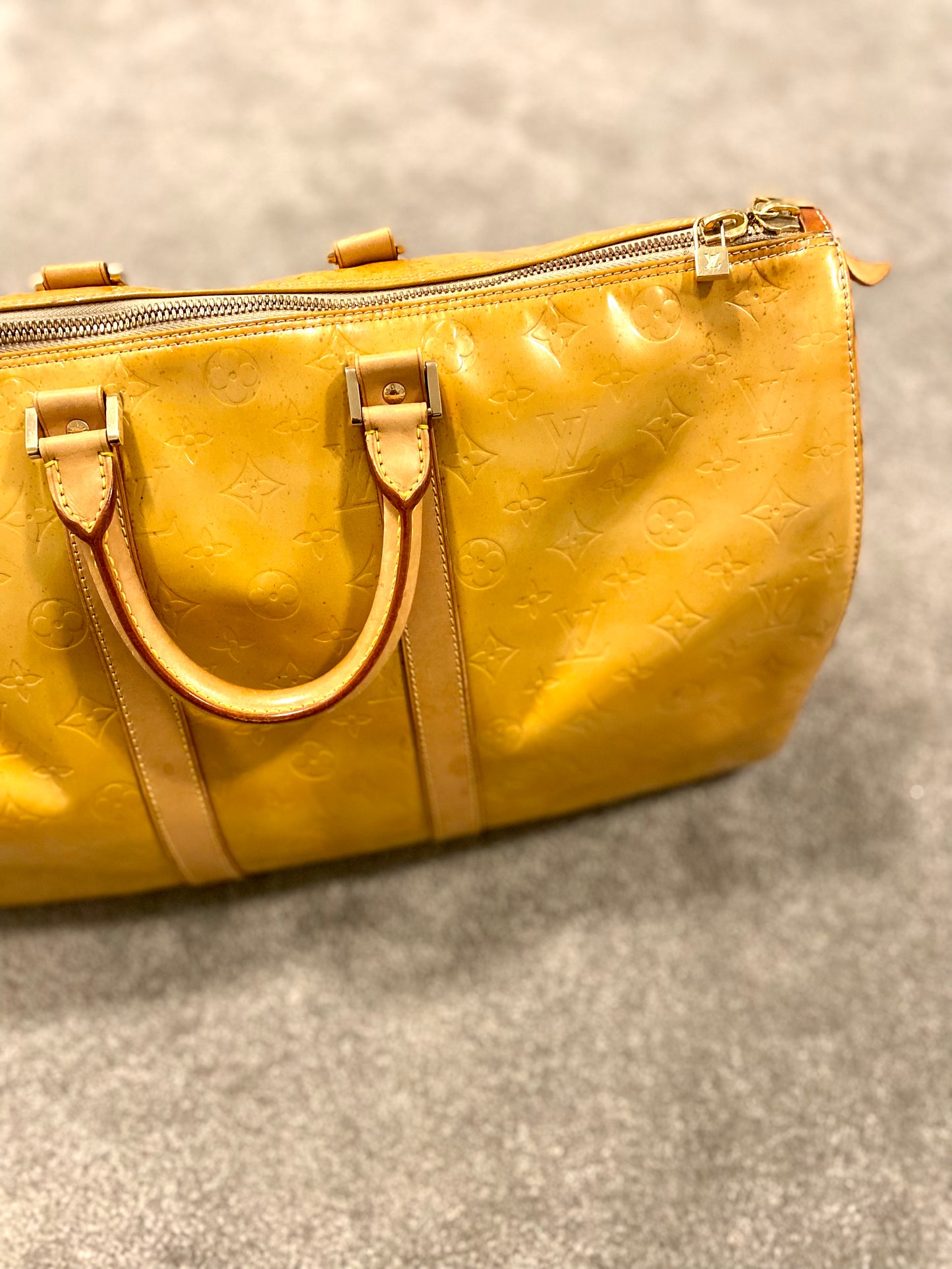 Louis Vuitton Yellow Vernis Keepall 45