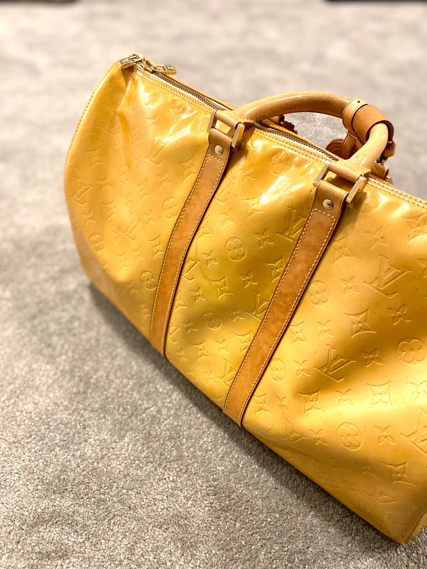 Louis Vuitton Yellow Vernis Keepall 45