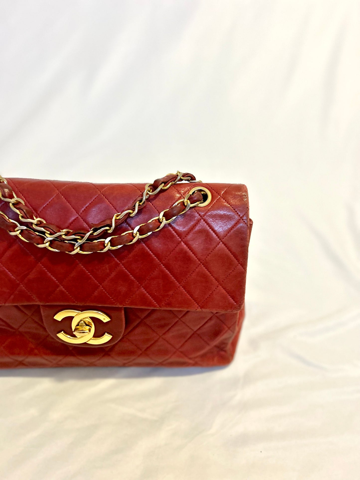 Red Chanel Vintage Lambskin Maxi Flap Bag Purse