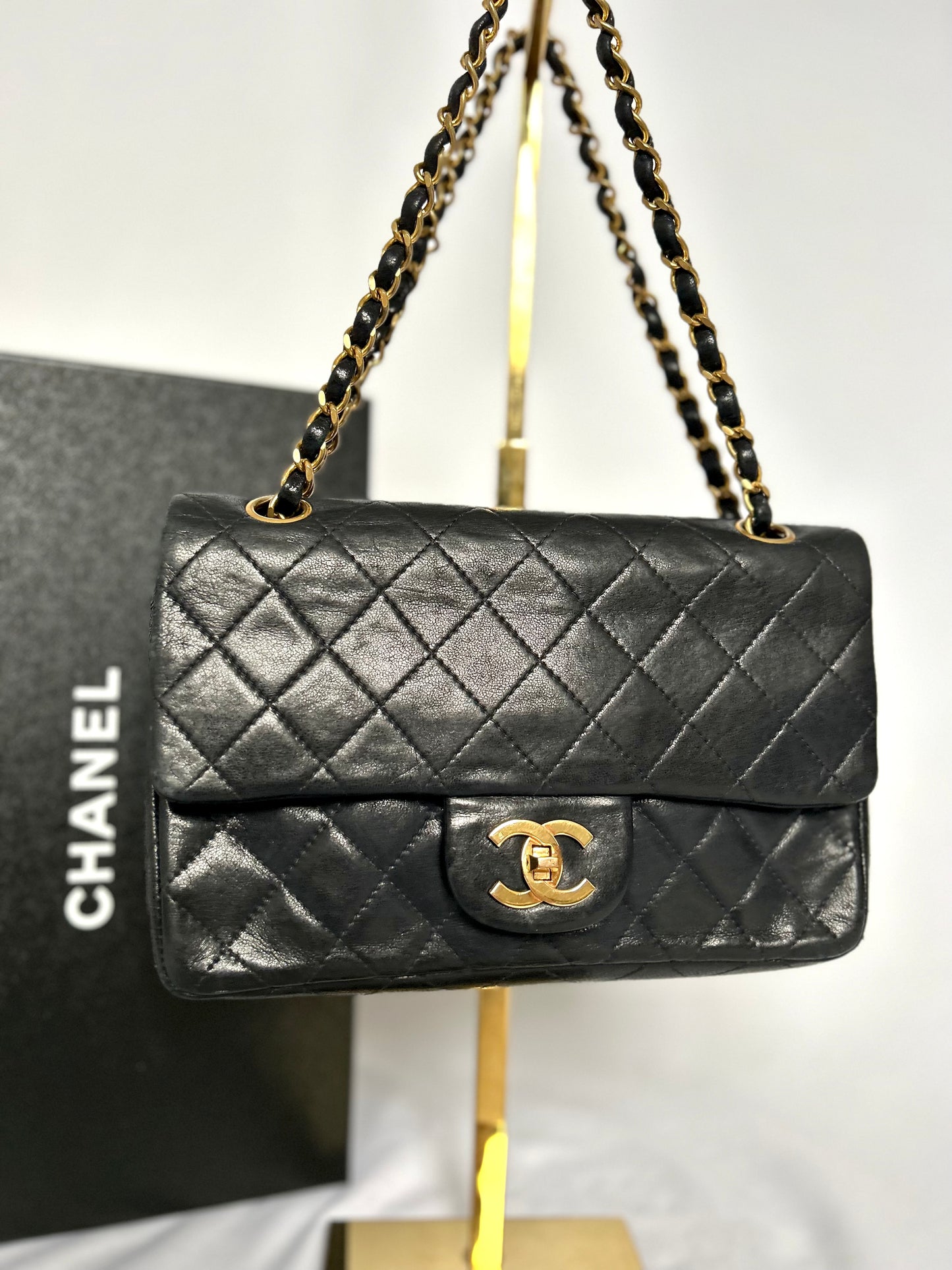 Black Small Vintage Lambskin Chanel Classic Flap