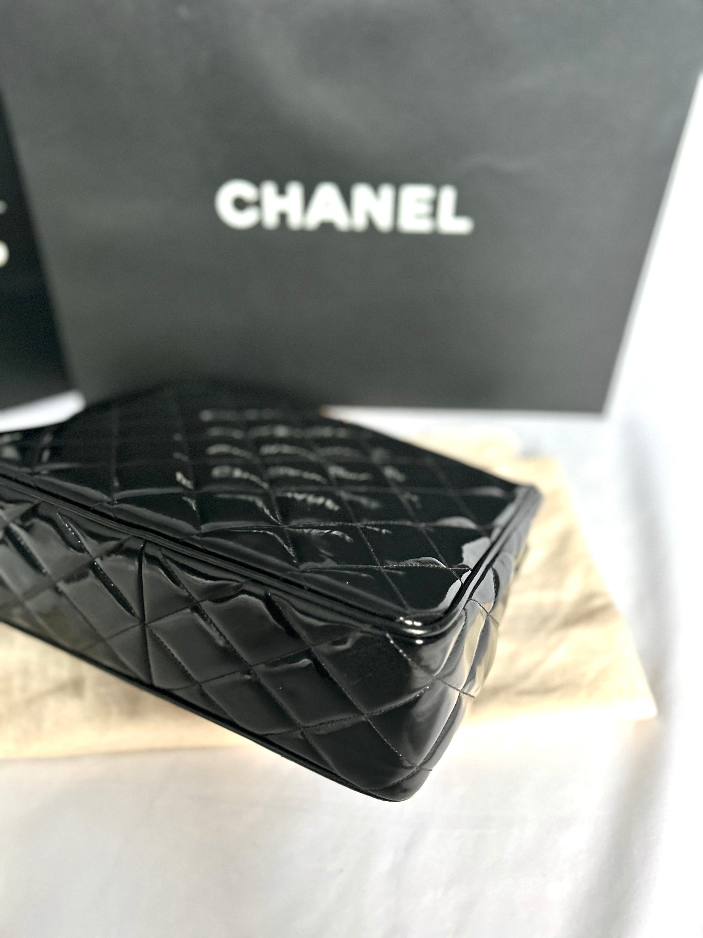 Gorgeous Vintage Black Patent Leather Square Bag