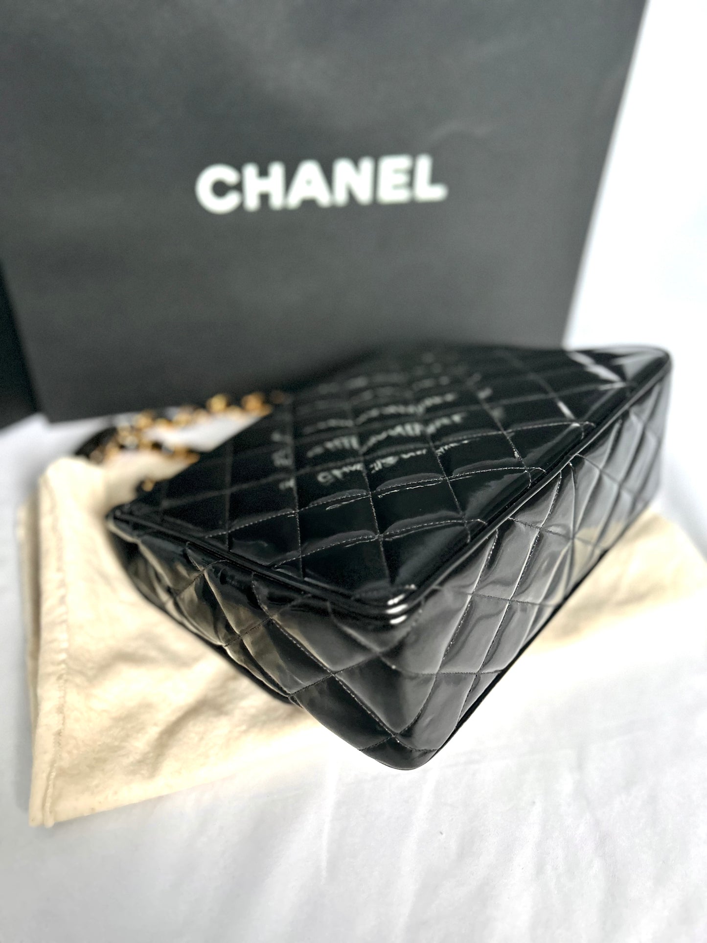 Gorgeous Vintage Black Patent Leather Square Bag