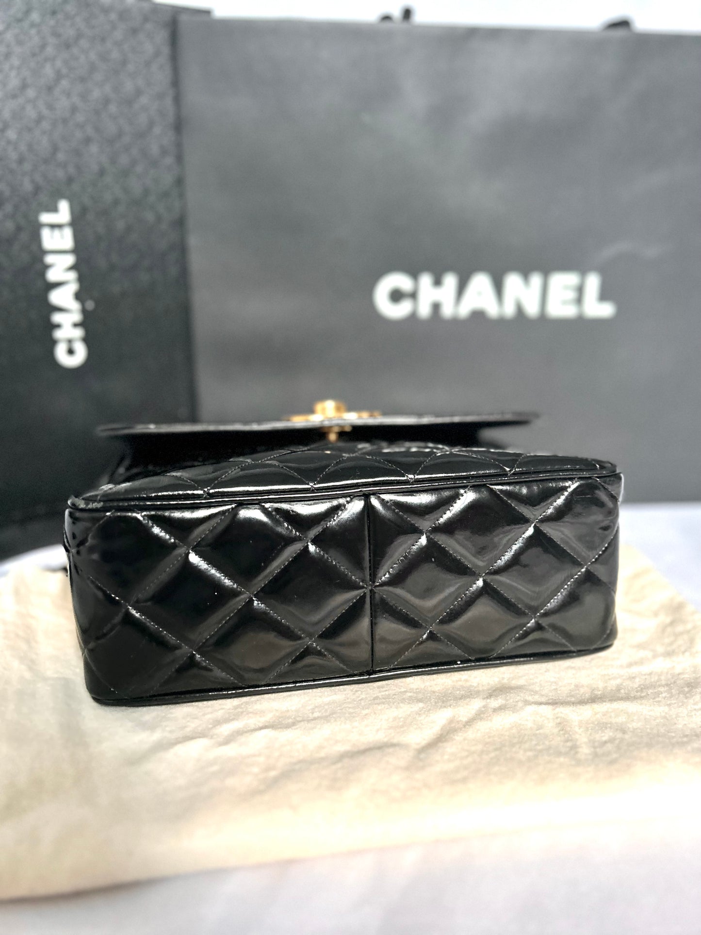 Gorgeous Vintage Black Patent Leather Square Bag