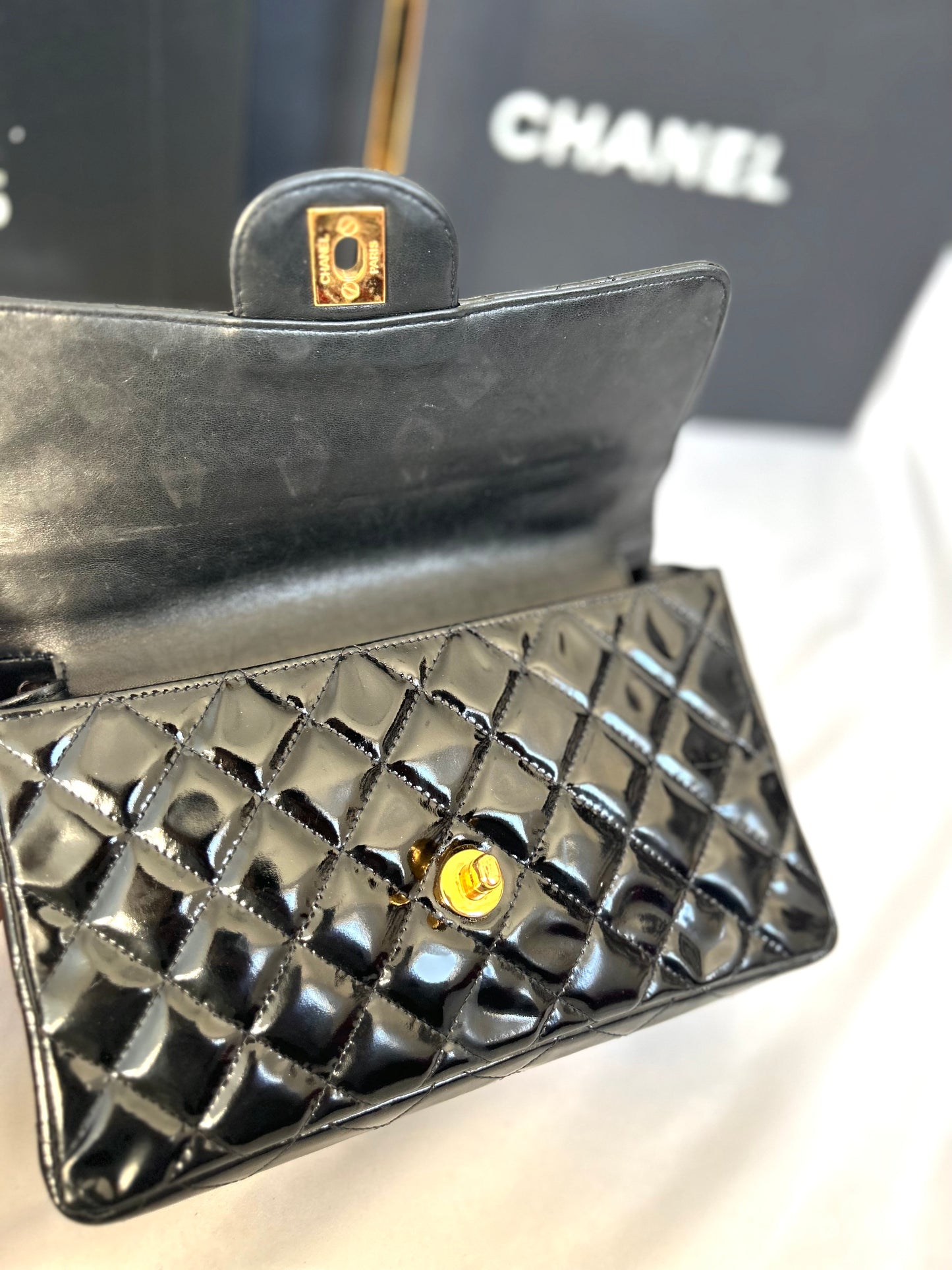 Double Faced Chanel Patent Leather Flap Bag Purse Shoulder Bag