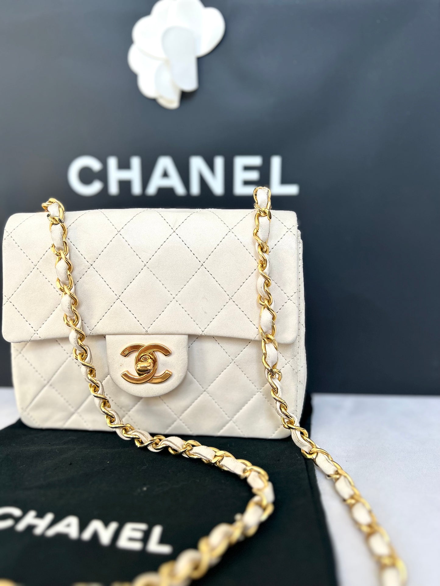 Chanel White Mini Square Flap Bag