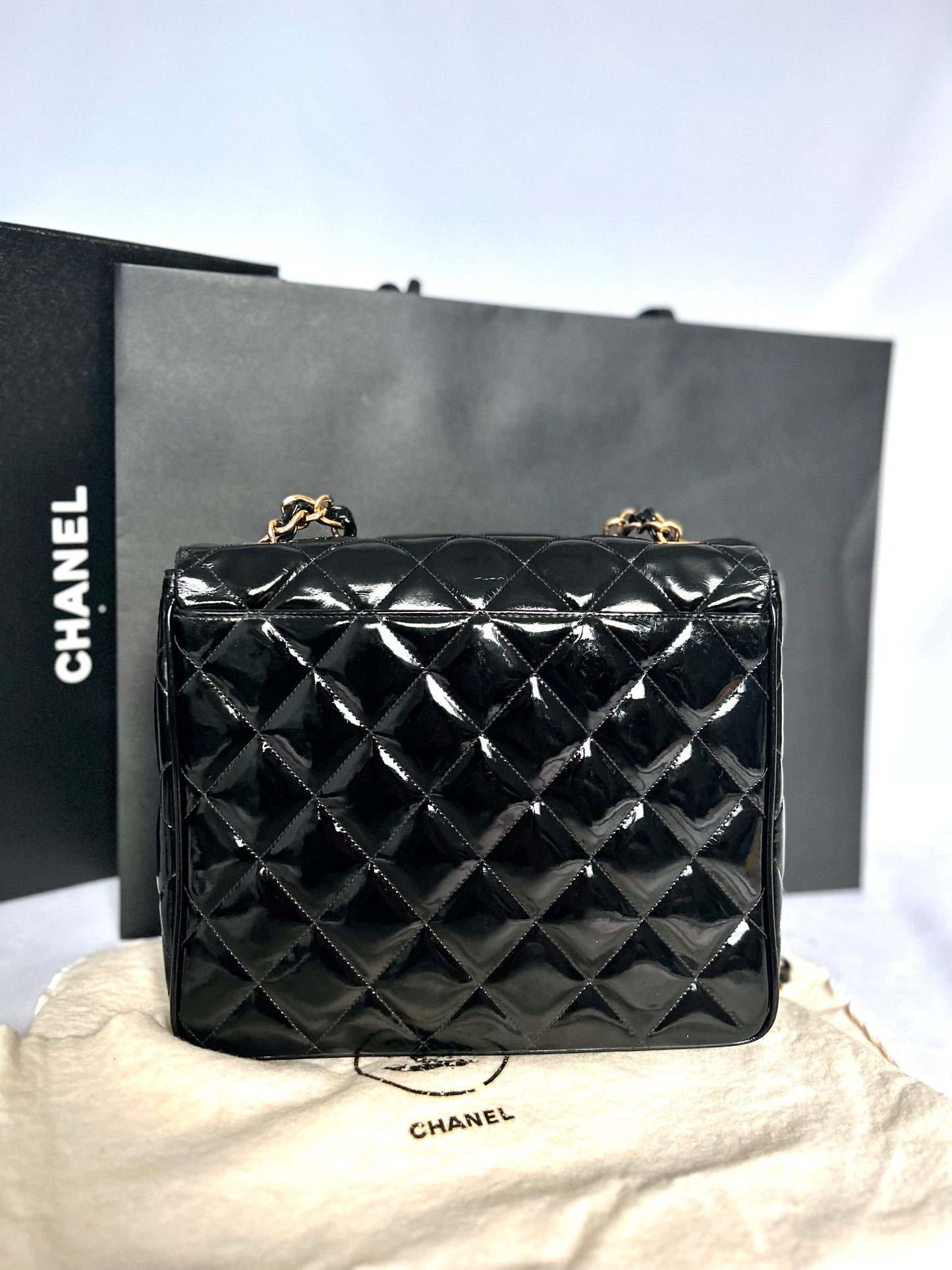 Gorgeous Vintage Black Patent Leather Square Bag