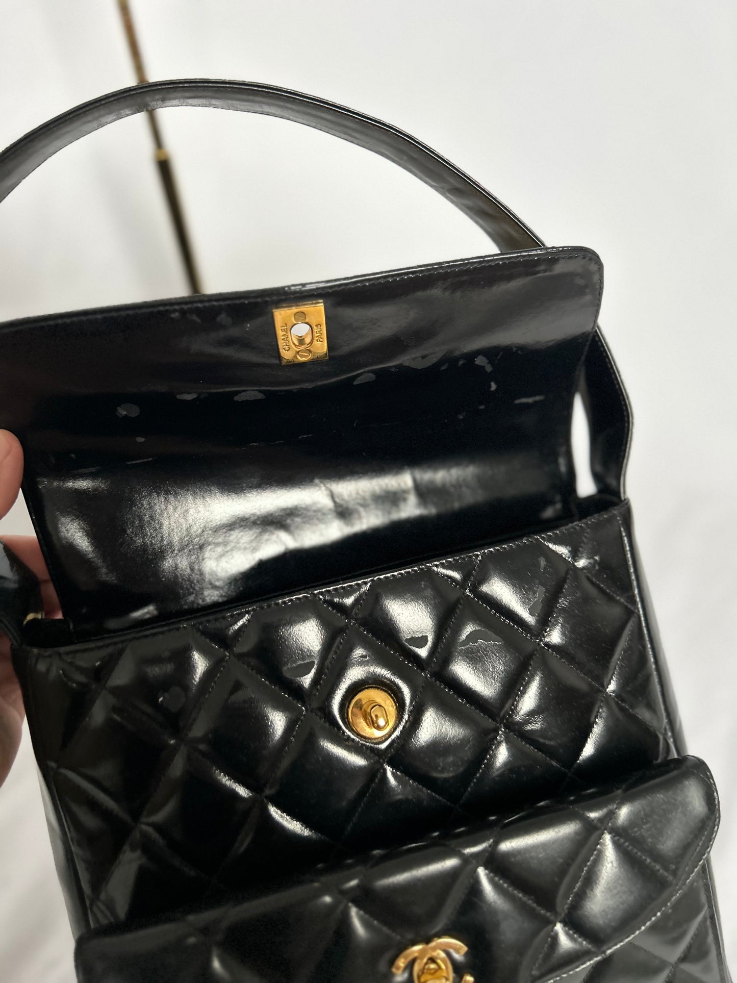 Chanel Double Turnlock Patent Leather Shoulder Bag