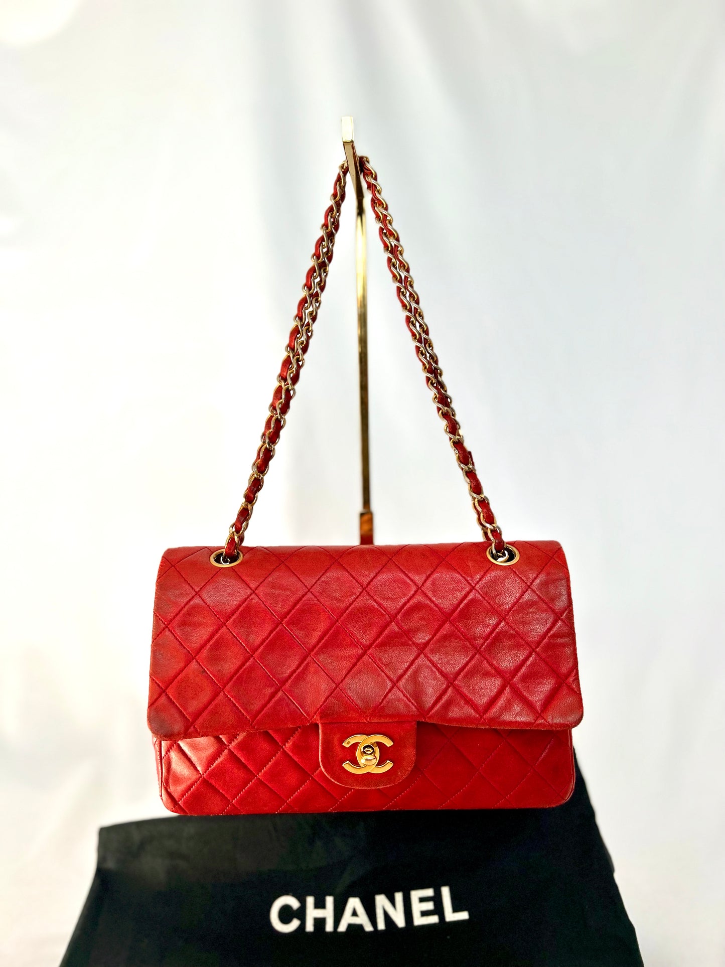Red Chanel Vintage Lambskin Medium Classic Flap Bag