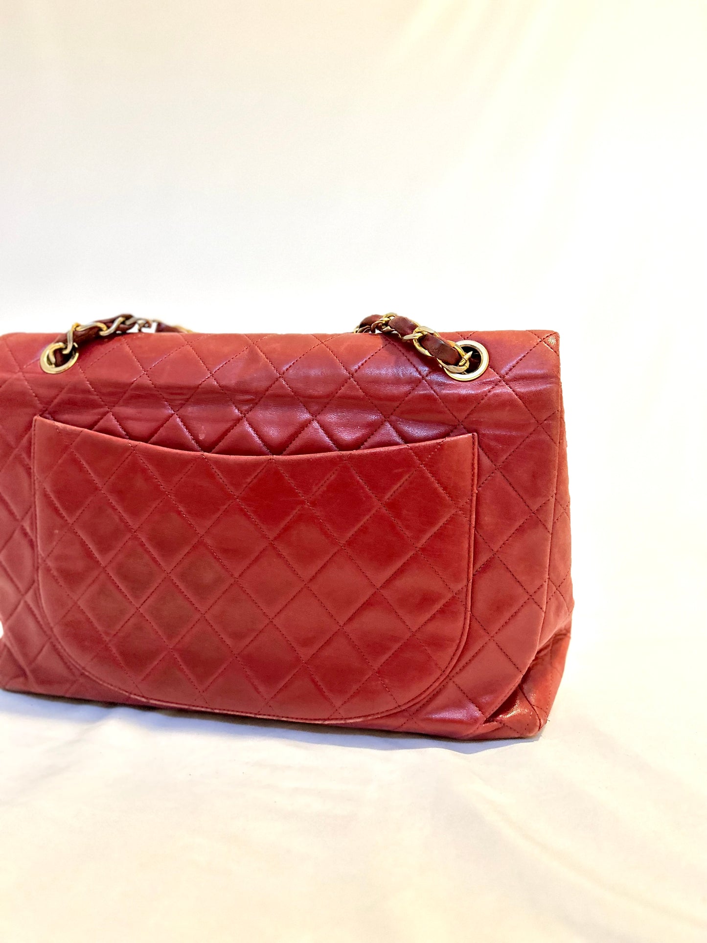 Red Chanel Vintage Lambskin Maxi Flap Bag Purse