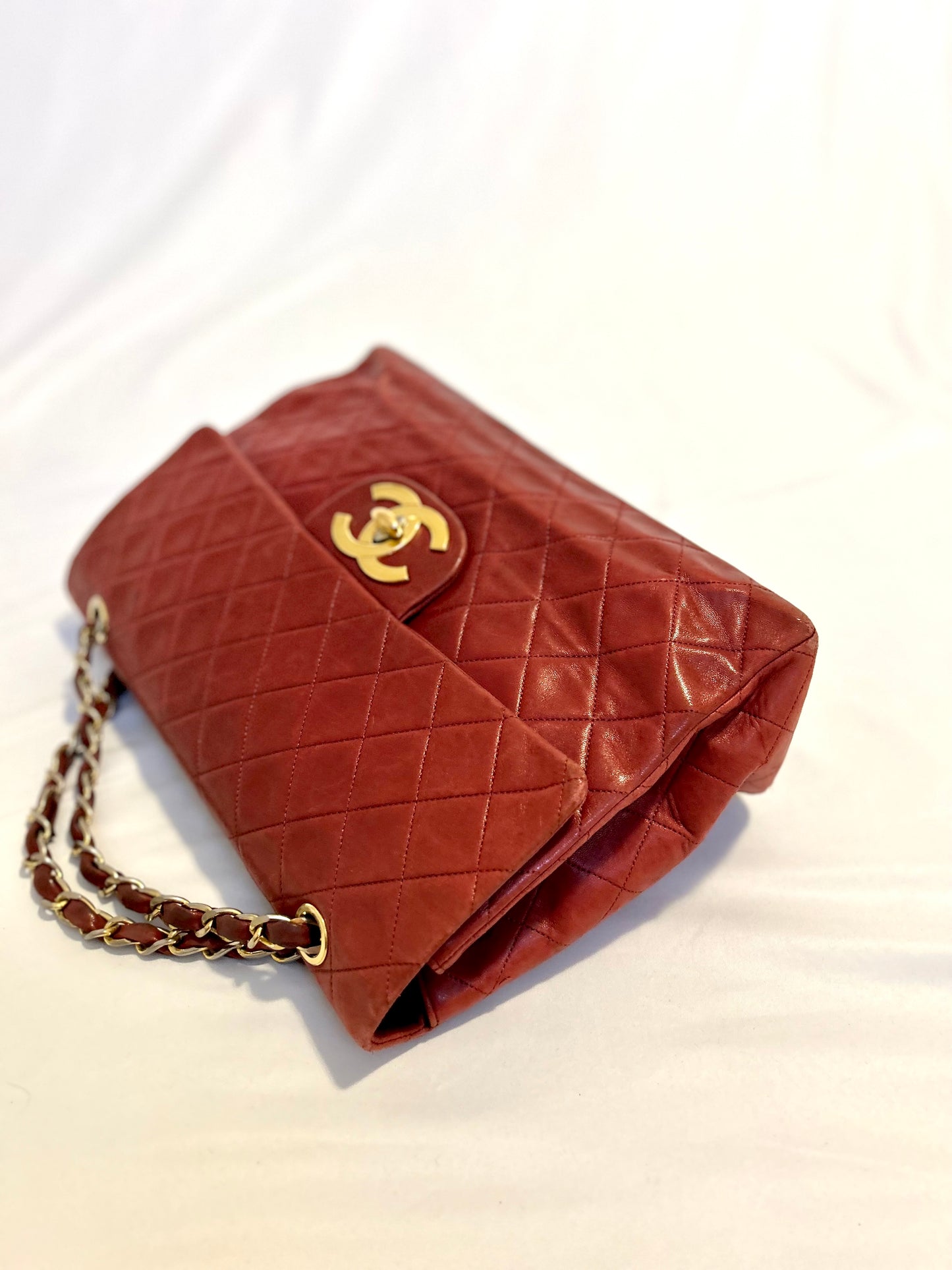 Red Chanel Vintage Lambskin Maxi Flap Bag Purse
