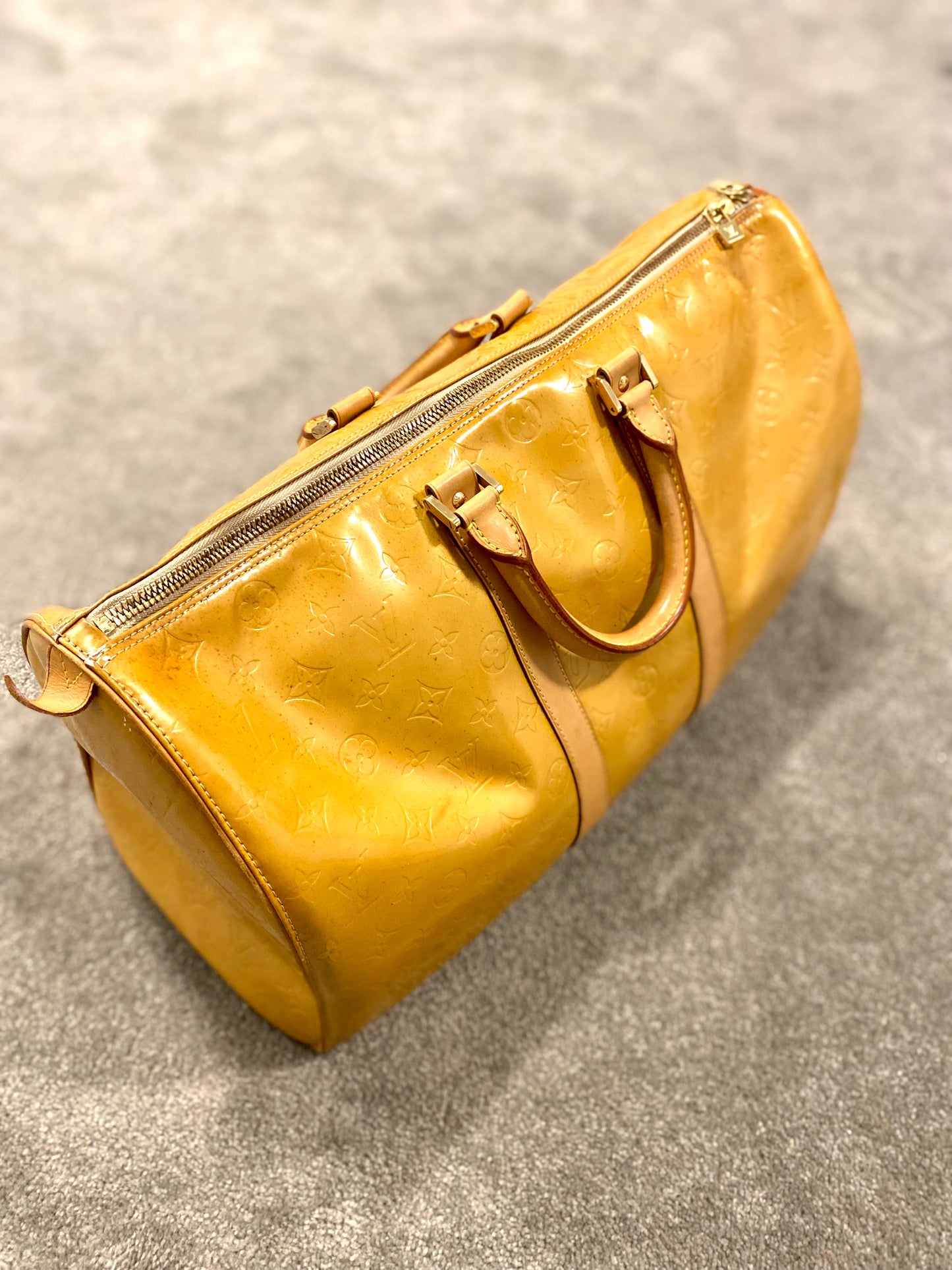 Louis Vuitton Yellow Vernis Keepall 45
