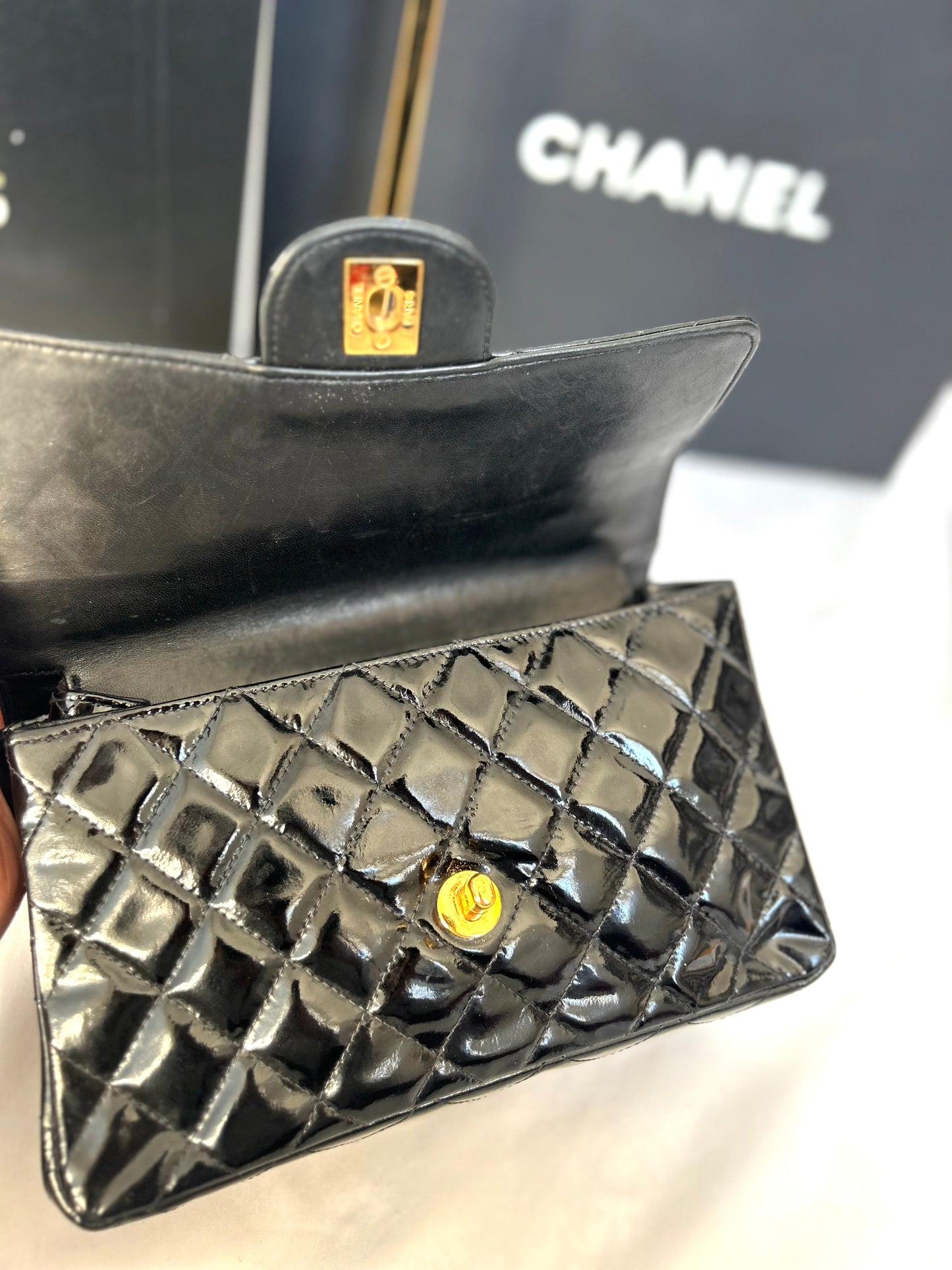 Double Faced Chanel Patent Leather Flap Bag Purse Shoulder Bag