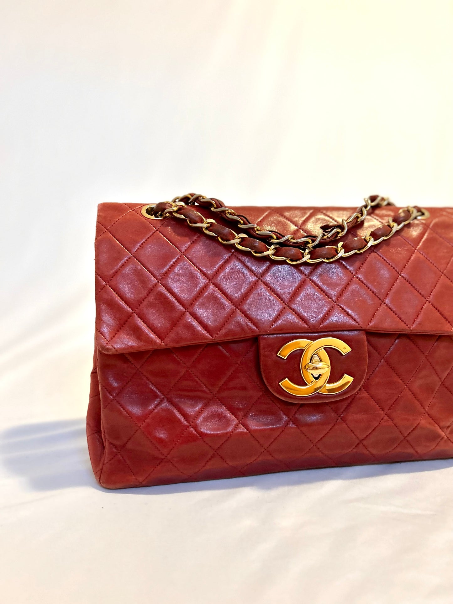 Red Chanel Vintage Lambskin Maxi Flap Bag Purse