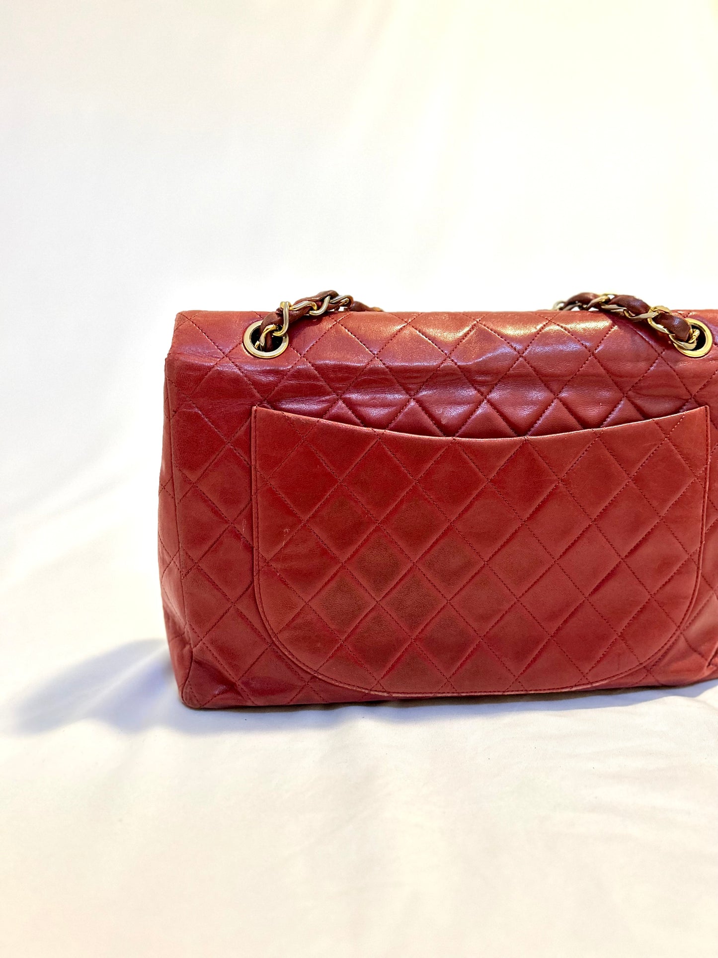 Red Chanel Vintage Lambskin Maxi Flap Bag Purse