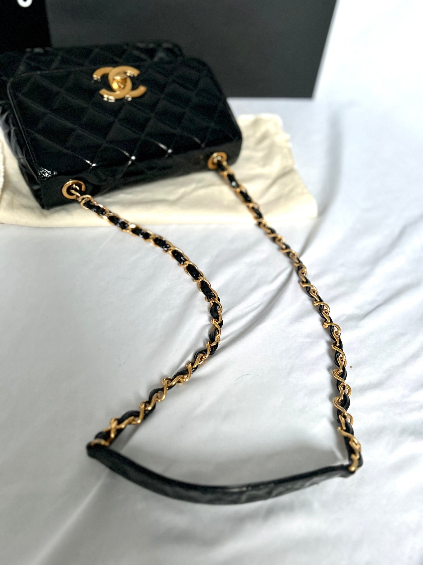 Gorgeous Vintage Black Patent Leather Square Bag