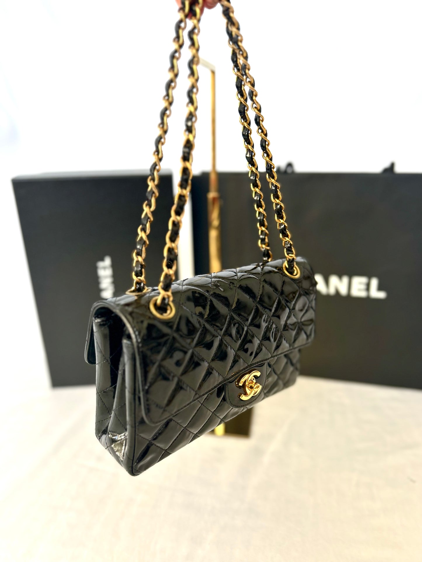 Double Faced Chanel Patent Leather Flap Bag Purse Shoulder Bag