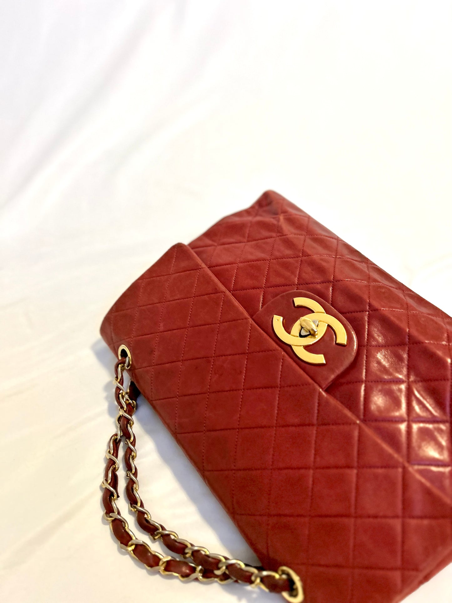 Red Chanel Vintage Lambskin Maxi Flap Bag Purse