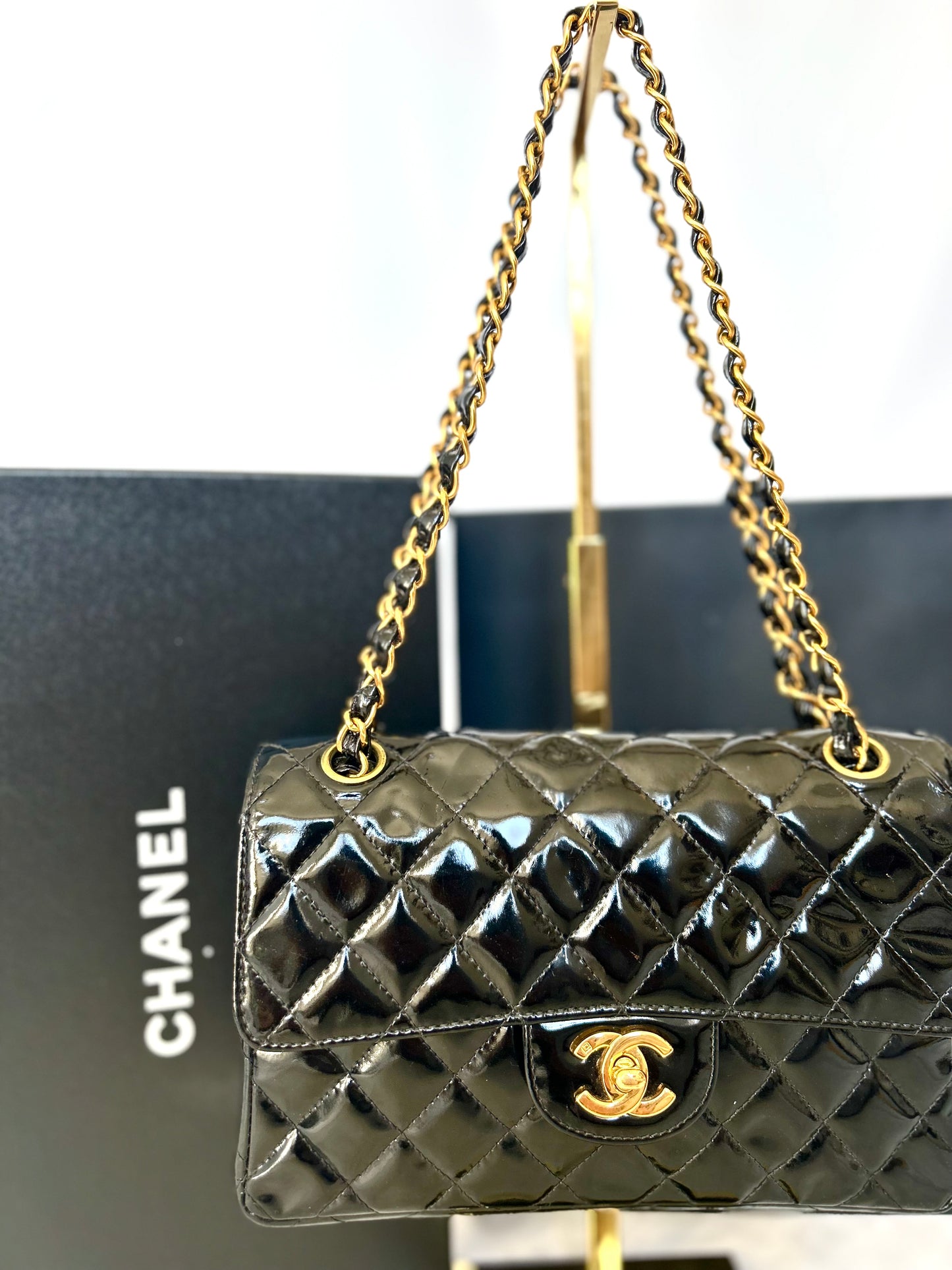 Double Faced Chanel Patent Leather Flap Bag Purse Shoulder Bag