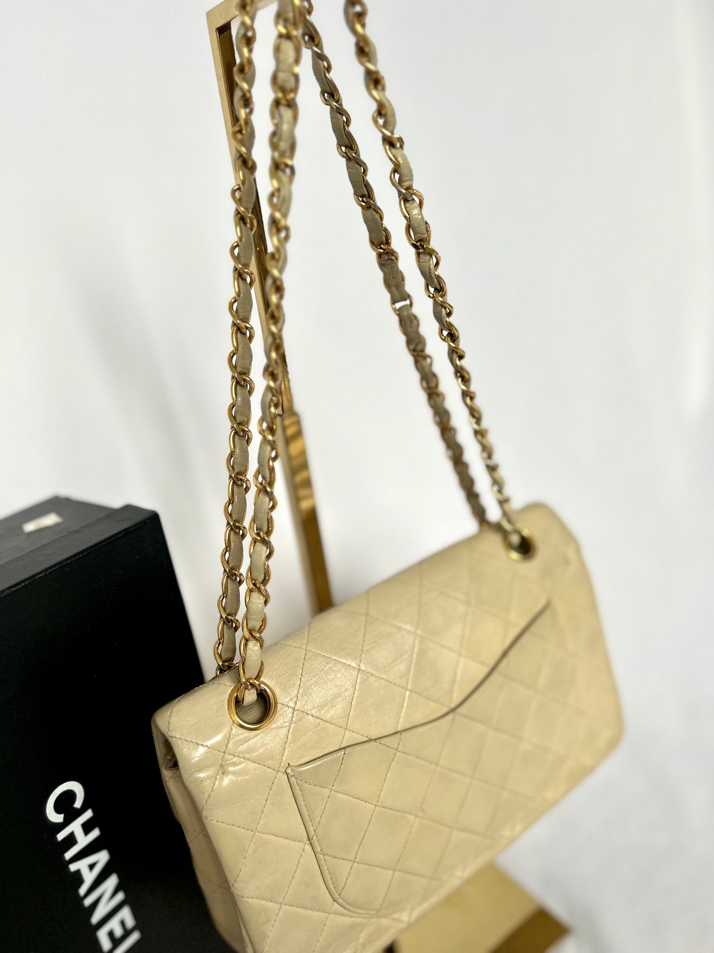Beige Chanel Vintage Lambskin Medium Classic Flap