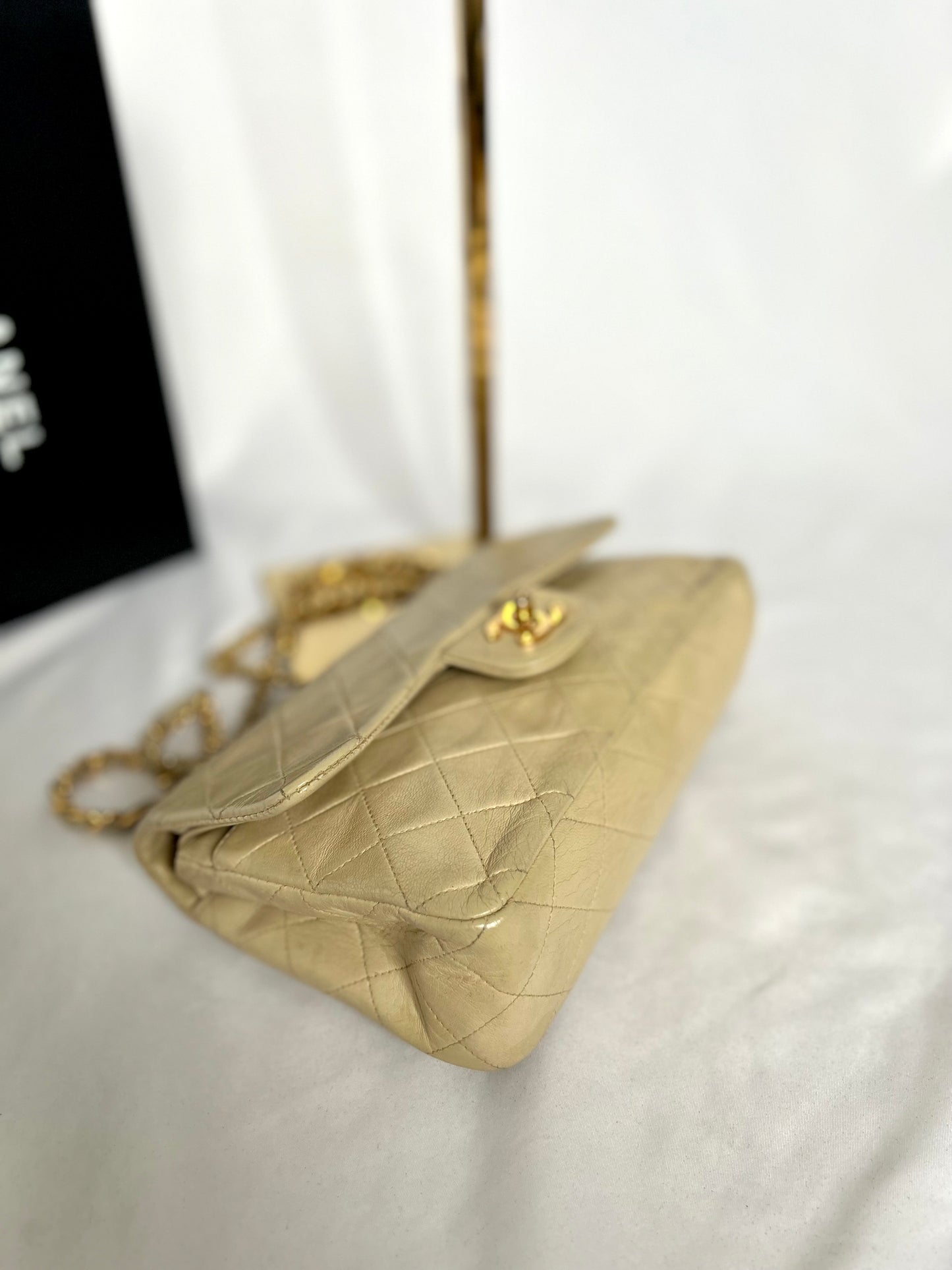 Beige Chanel Vintage Lambskin Medium Classic Flap