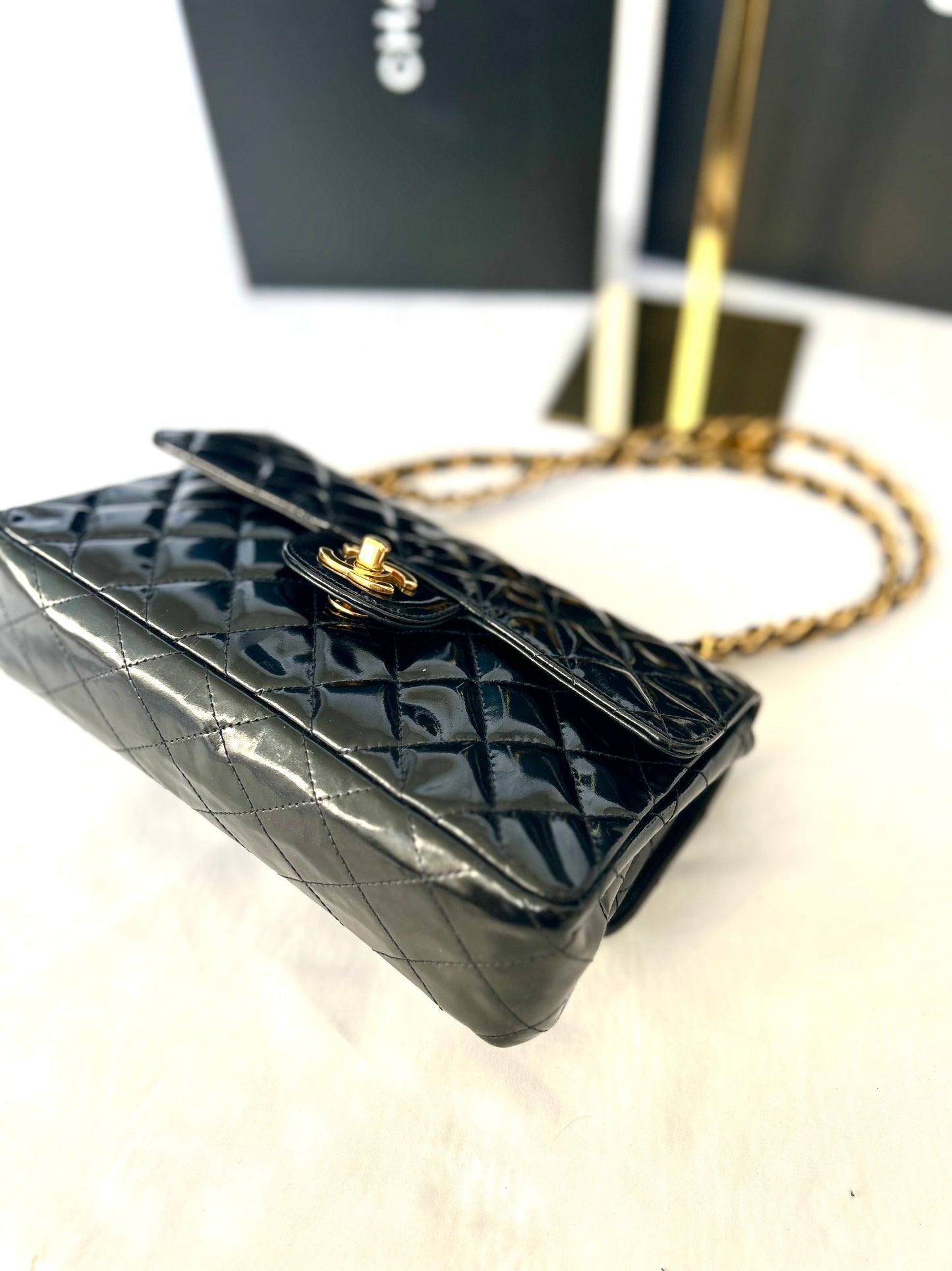 Double Faced Chanel Patent Leather Flap Bag Purse Shoulder Bag