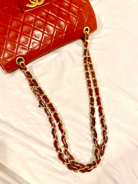 Red Chanel Vintage Lambskin Maxi Flap Bag Purse