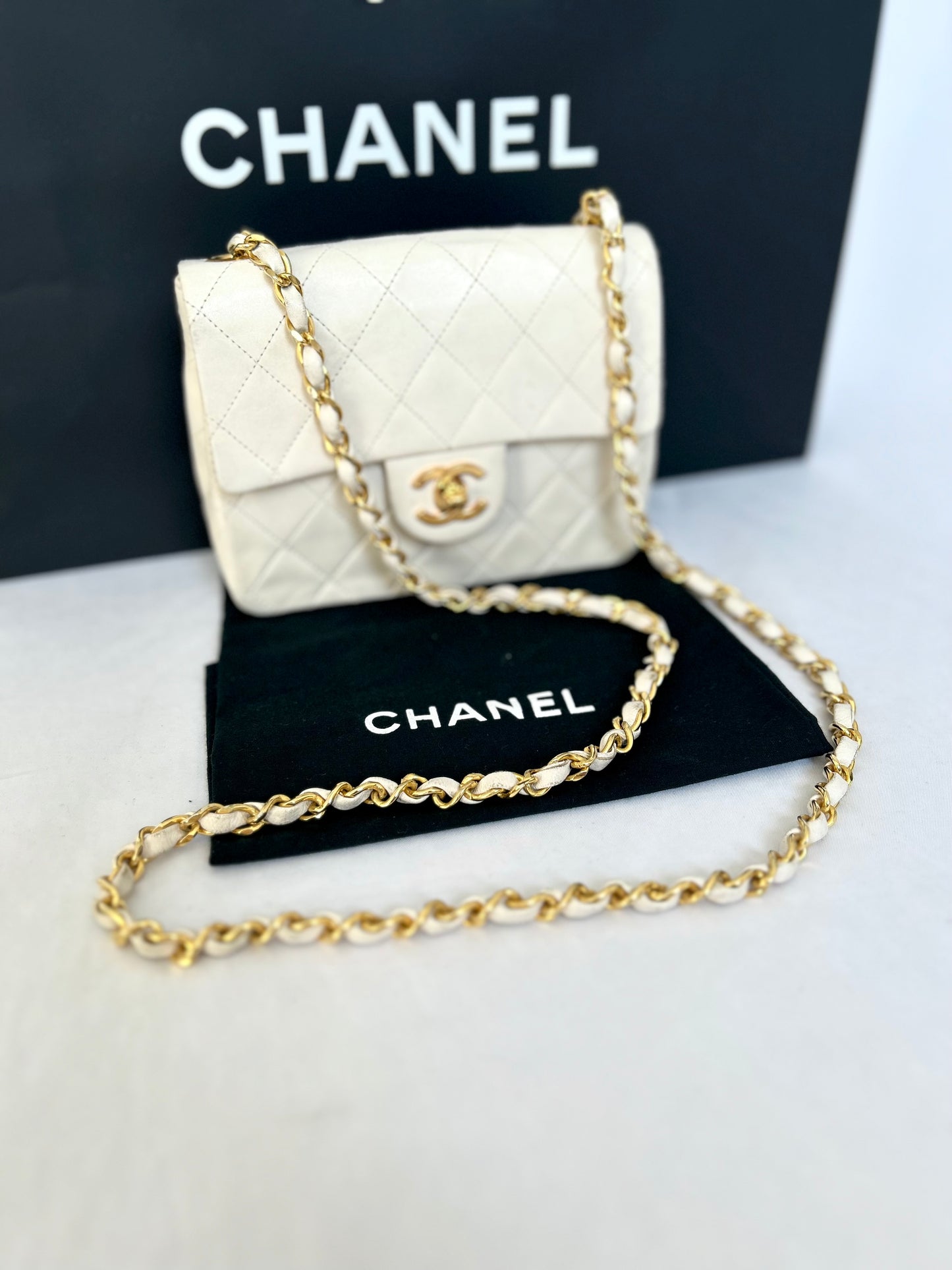 Chanel White Mini Square Flap Bag