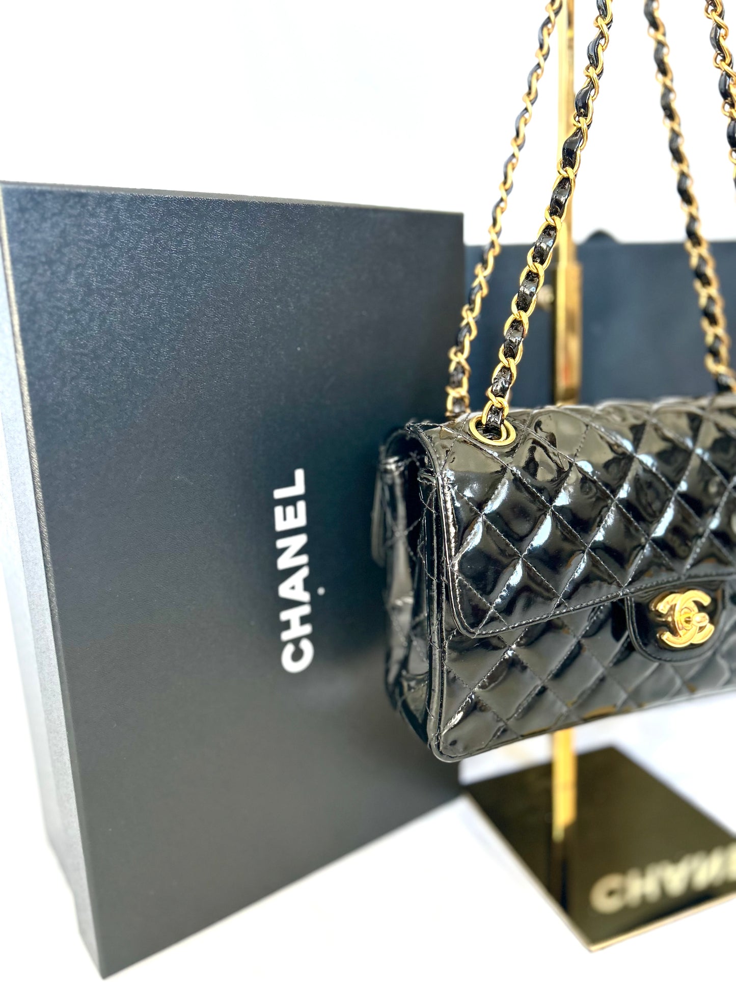 Double Faced Chanel Patent Leather Flap Bag Purse Shoulder Bag