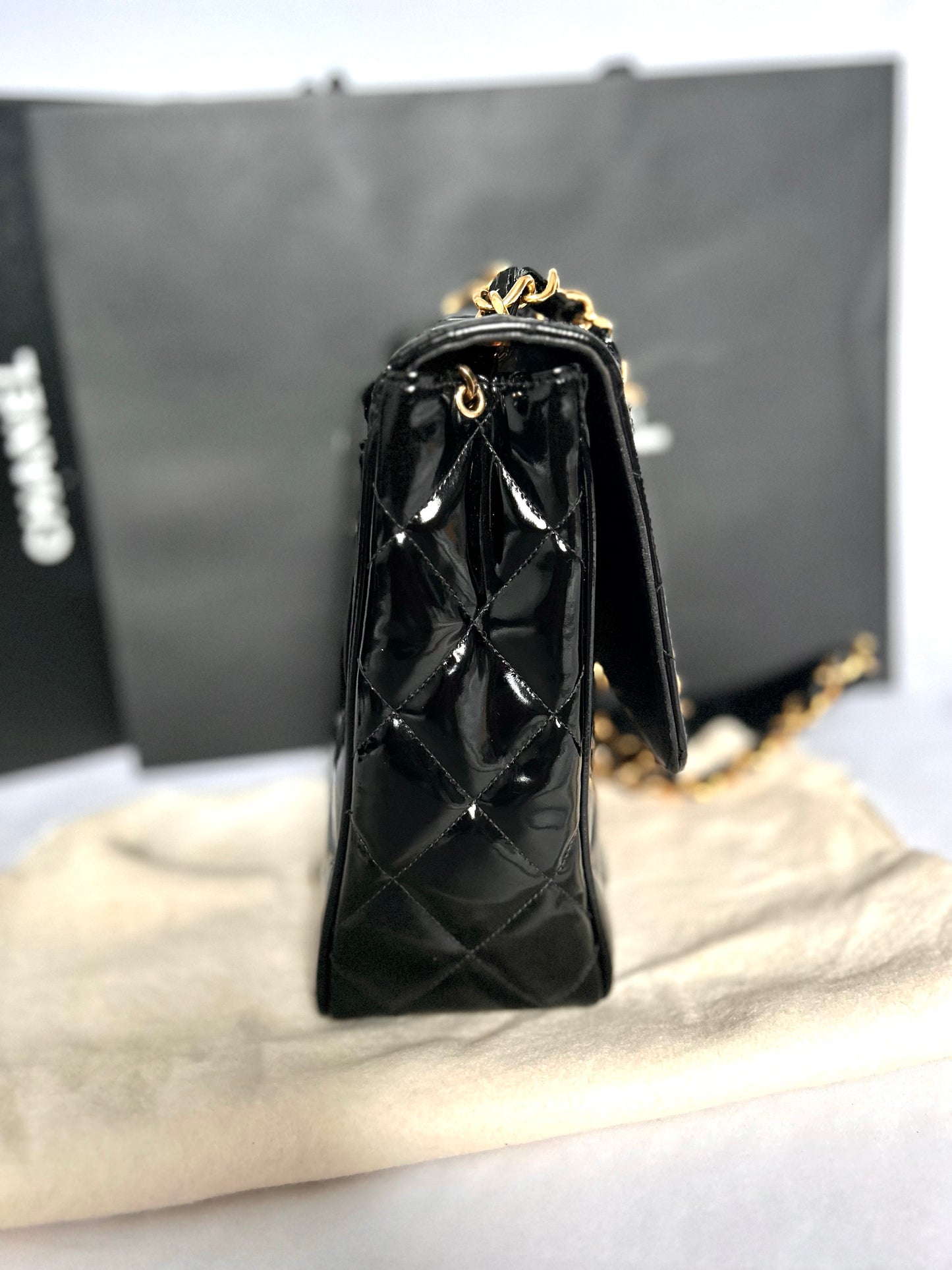 Gorgeous Vintage Black Patent Leather Square Bag