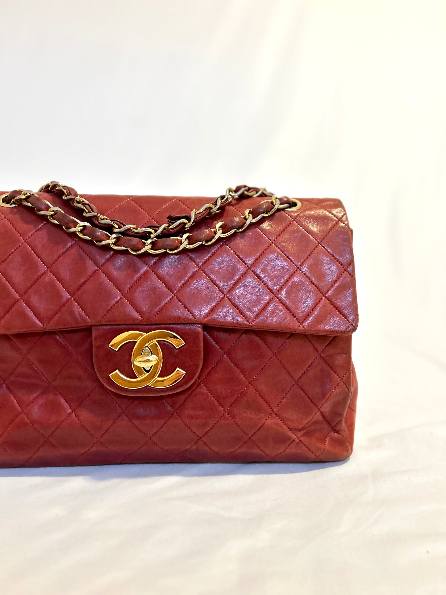 Red Chanel Vintage Lambskin Maxi Flap Bag Purse