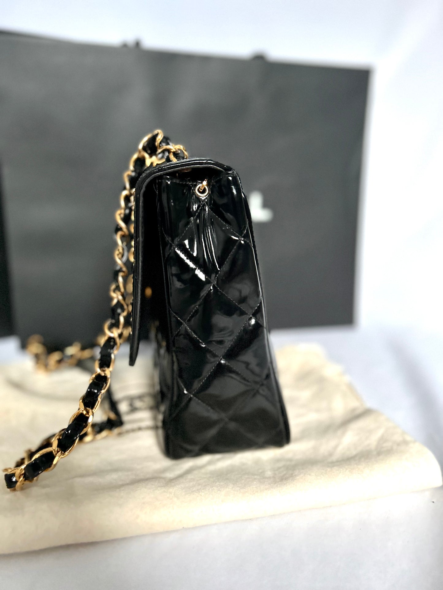 Gorgeous Vintage Black Patent Leather Square Bag