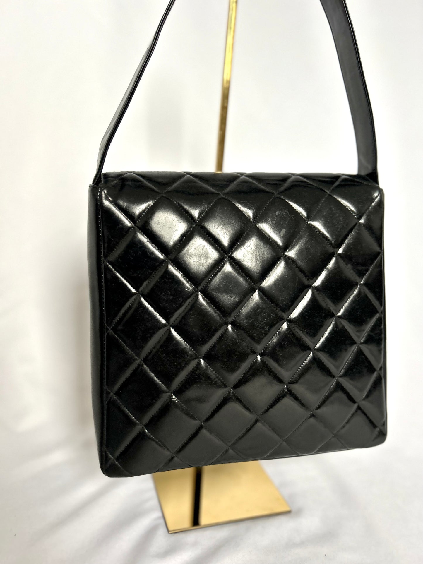Chanel Double Turnlock Patent Leather Shoulder Bag