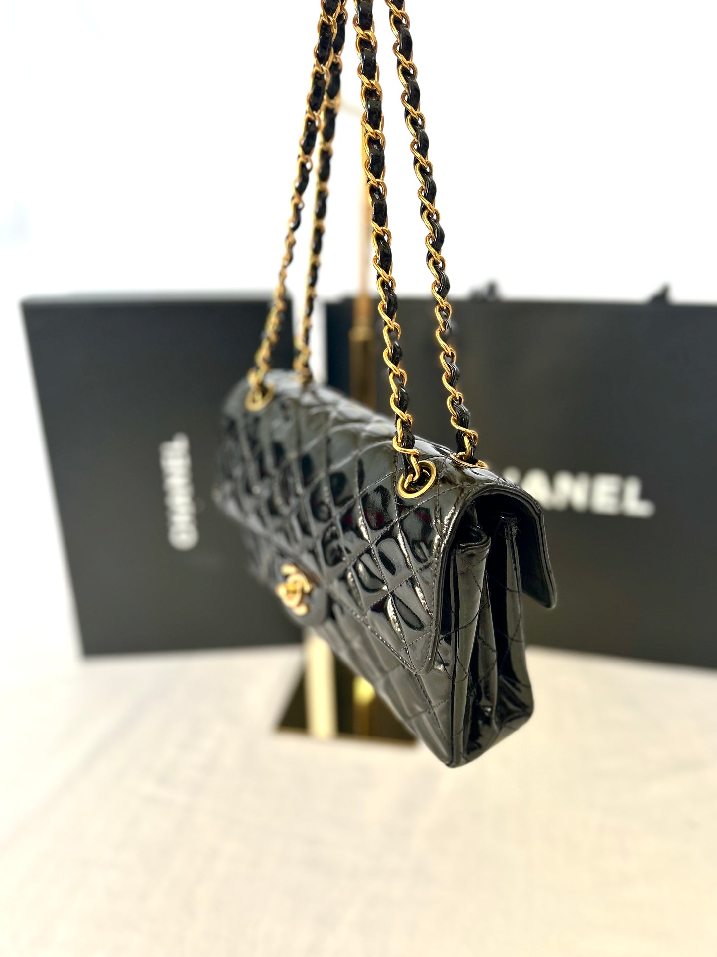 Double Faced Chanel Patent Leather Flap Bag Purse Shoulder Bag