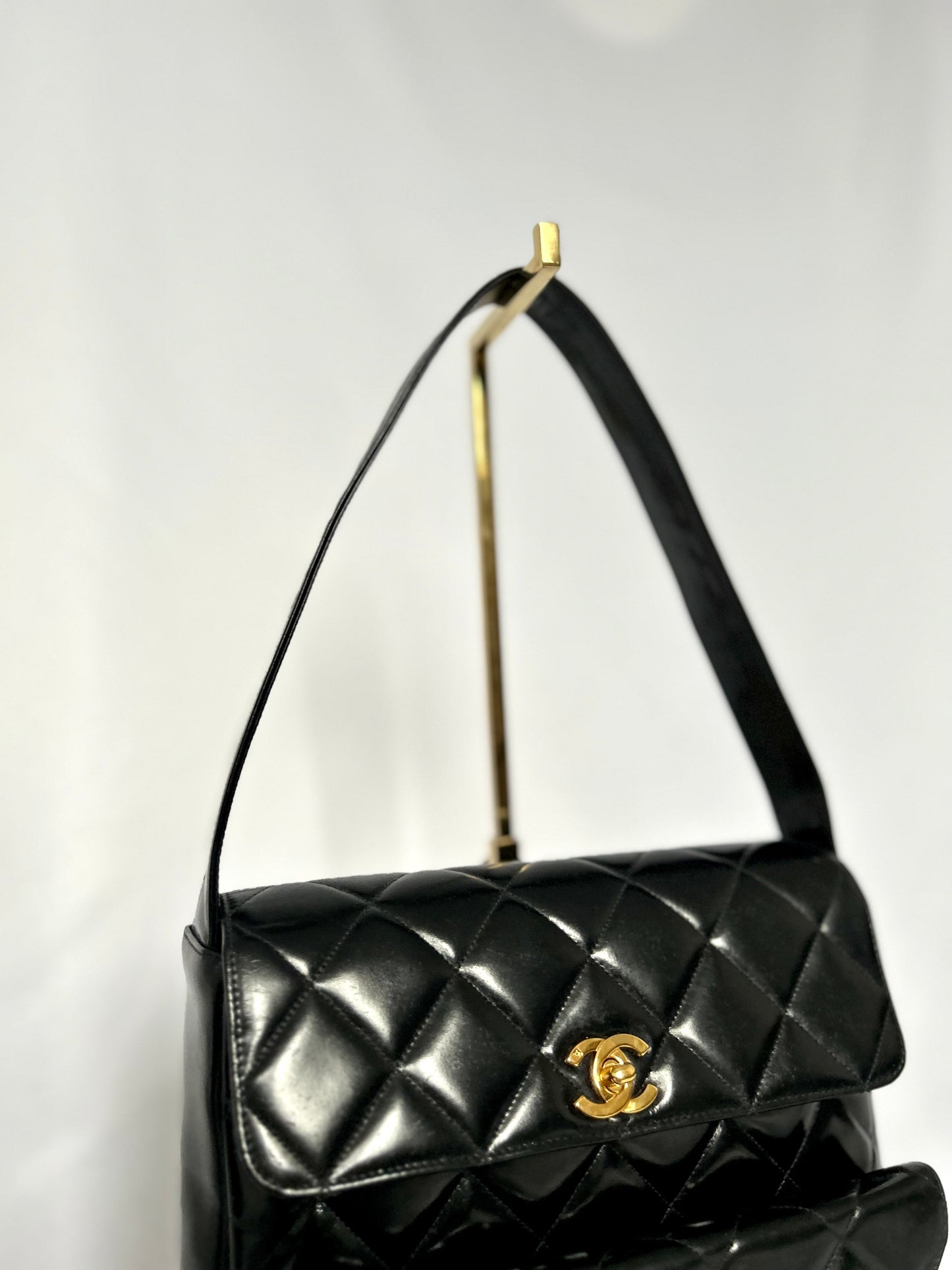 Chanel Double Turnlock Patent Leather Shoulder Bag