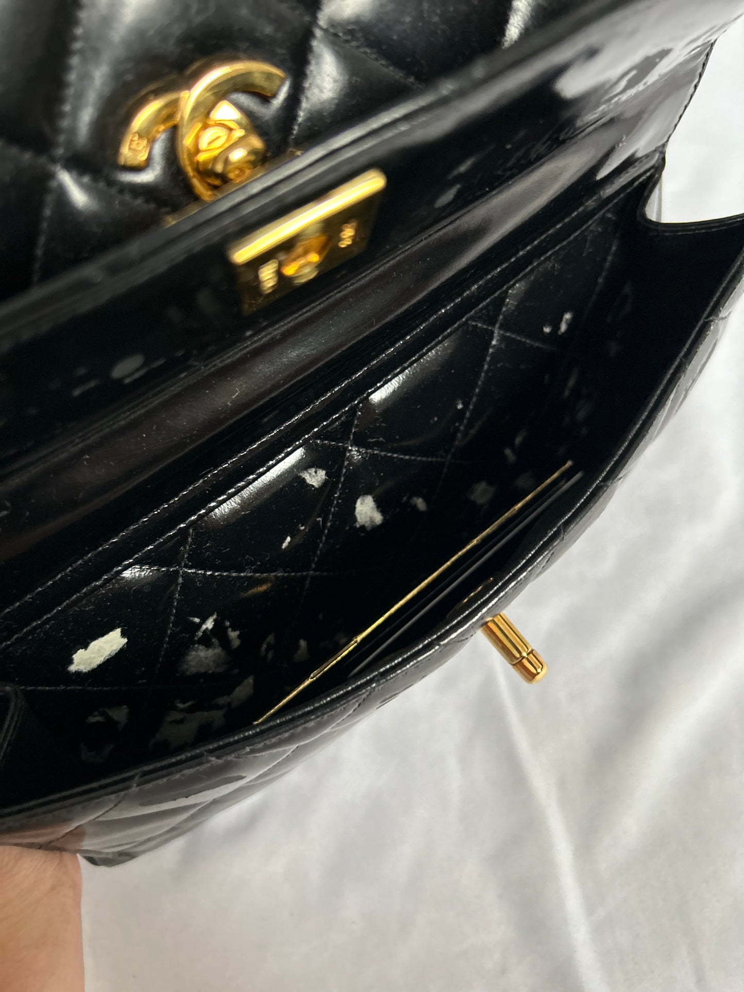 Chanel Double Turnlock Patent Leather Shoulder Bag