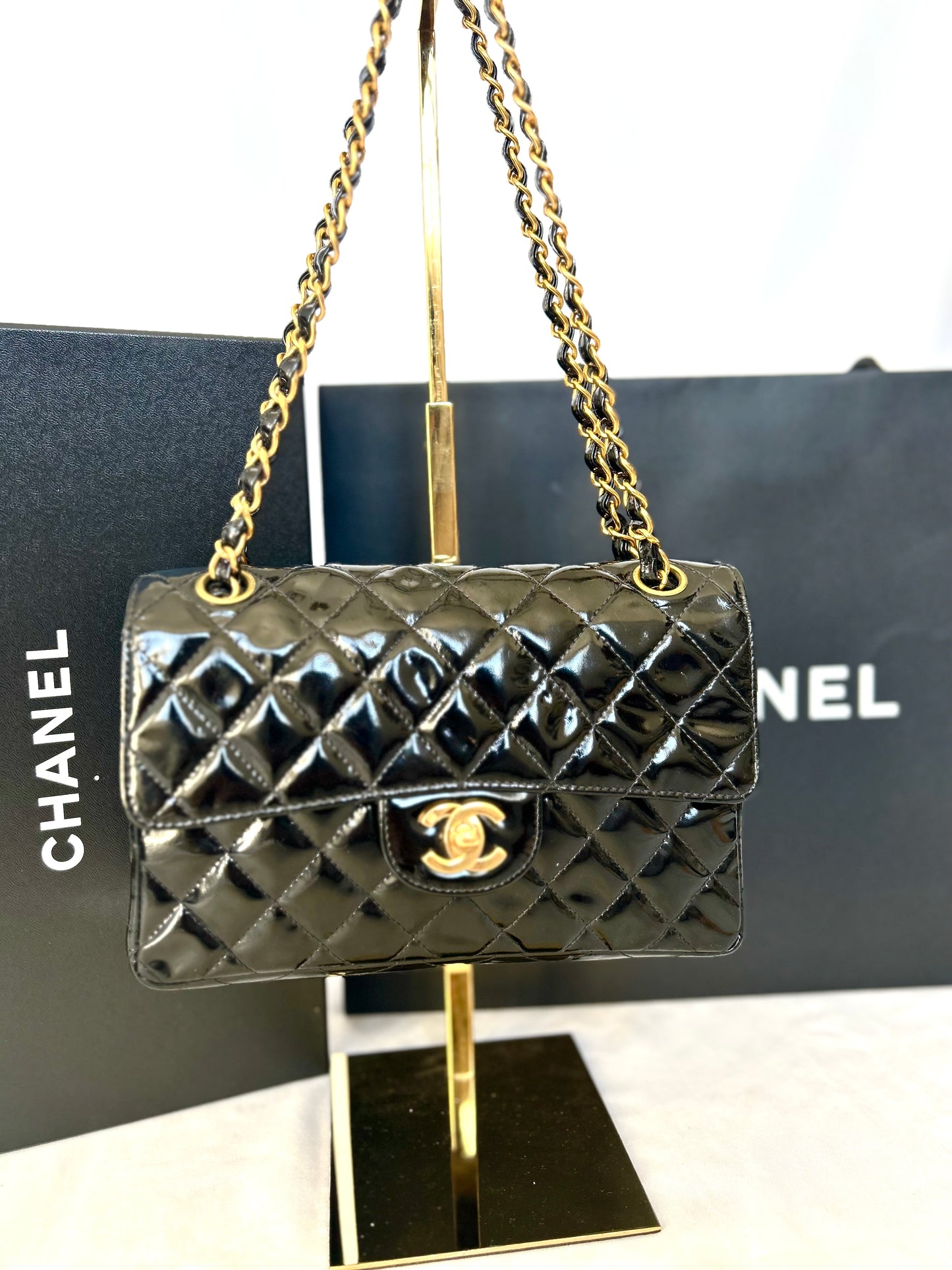 Double Faced Chanel Patent Leather Flap Bag Purse Shoulder Bag