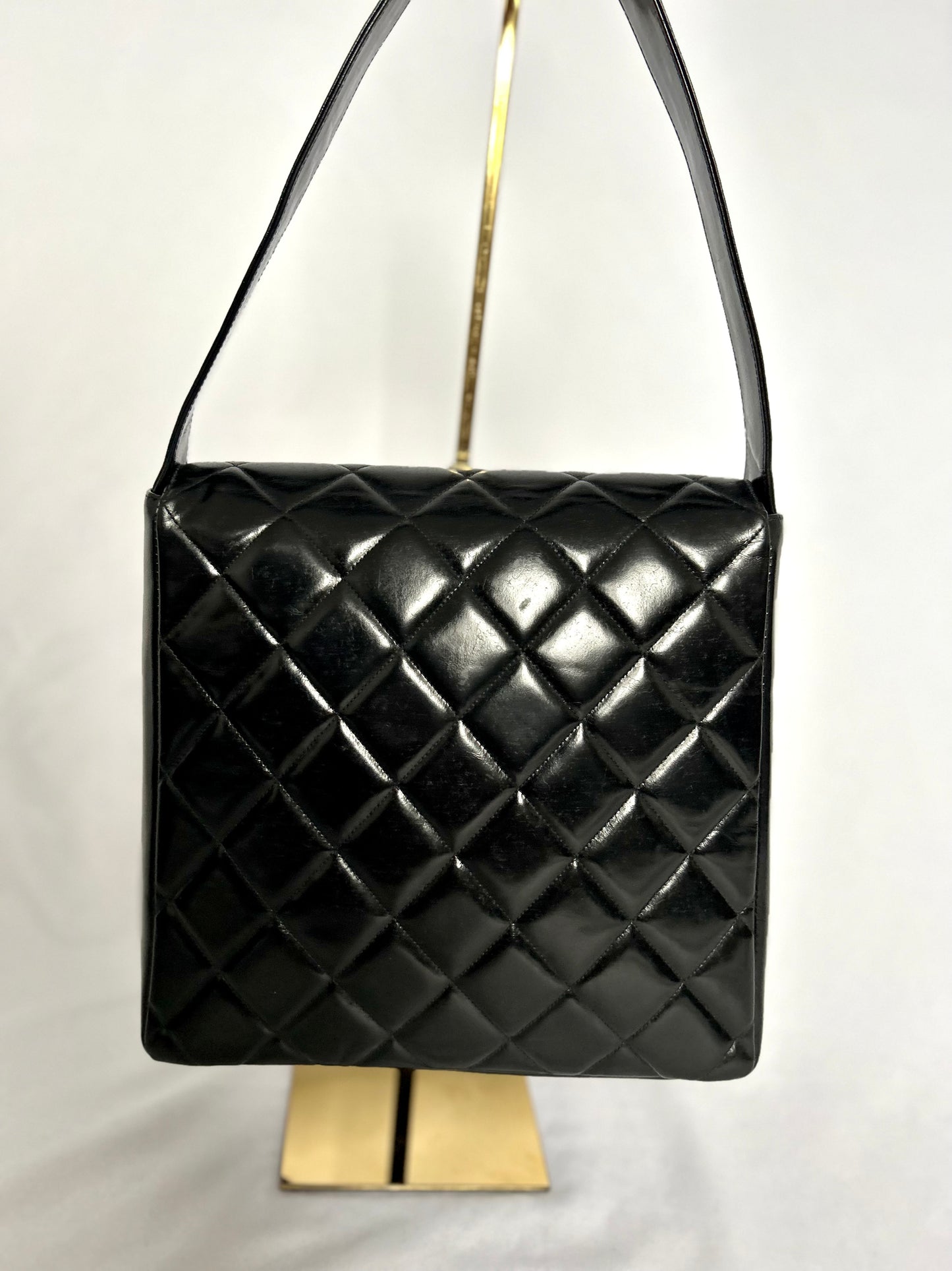 Chanel Double Turnlock Patent Leather Shoulder Bag