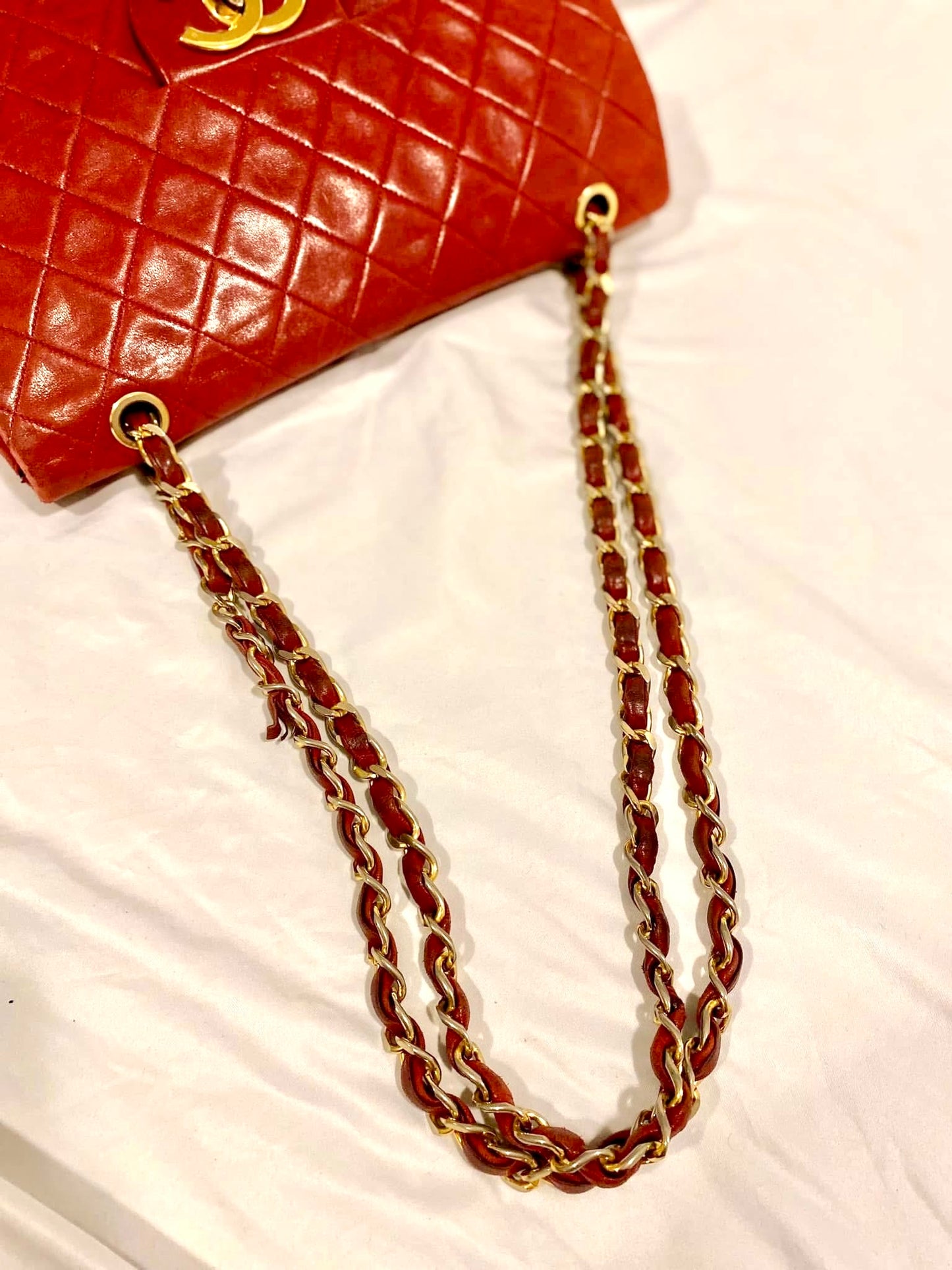 Red Chanel Vintage Lambskin Maxi Flap Bag Purse