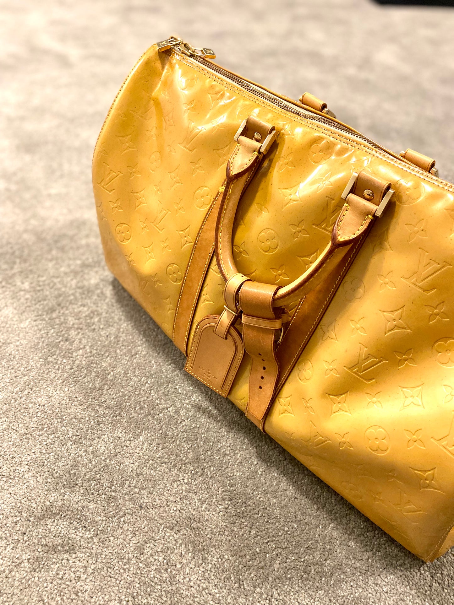 Louis Vuitton Yellow Vernis Keepall 45