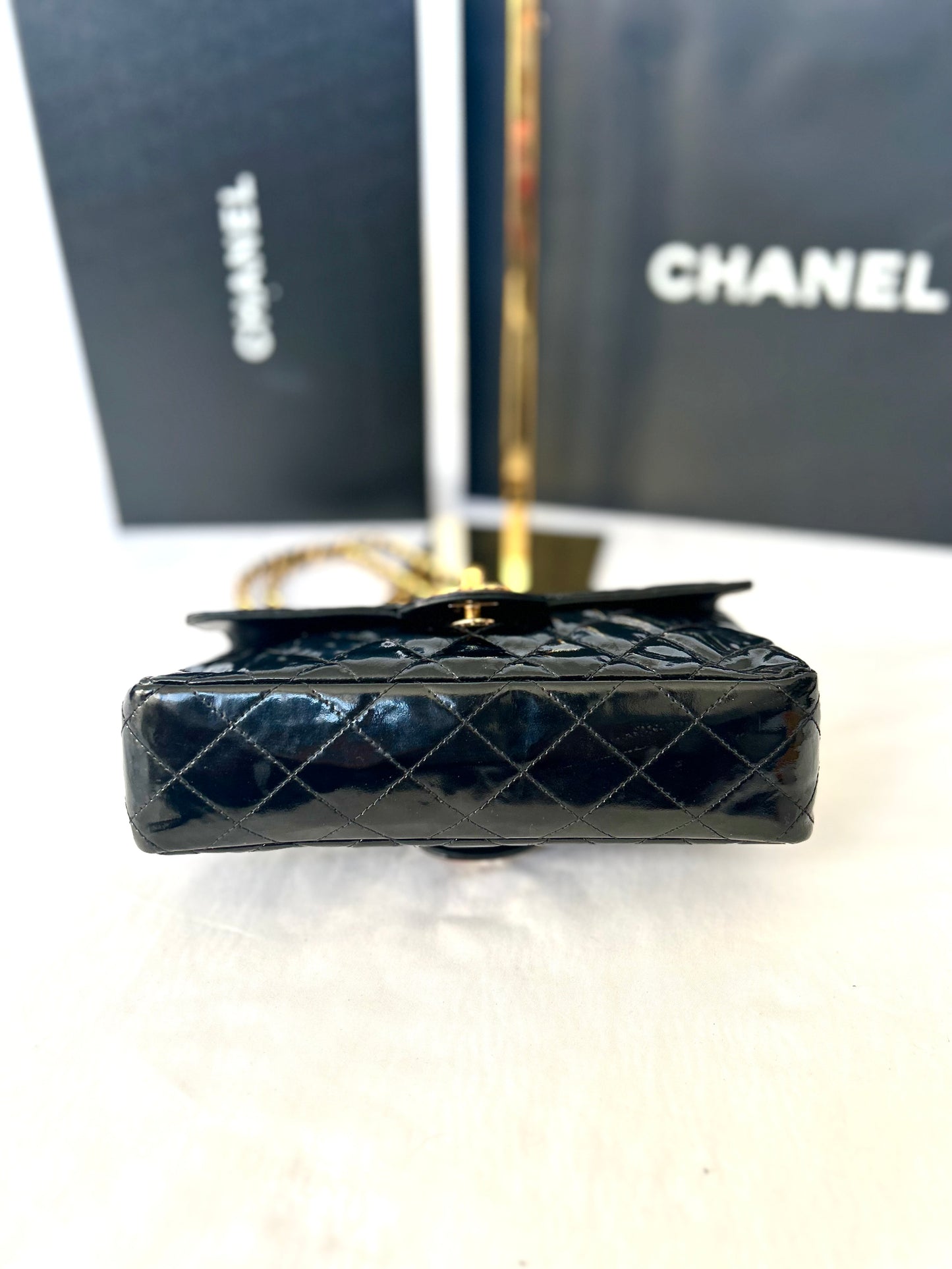 Double Faced Chanel Patent Leather Flap Bag Purse Shoulder Bag