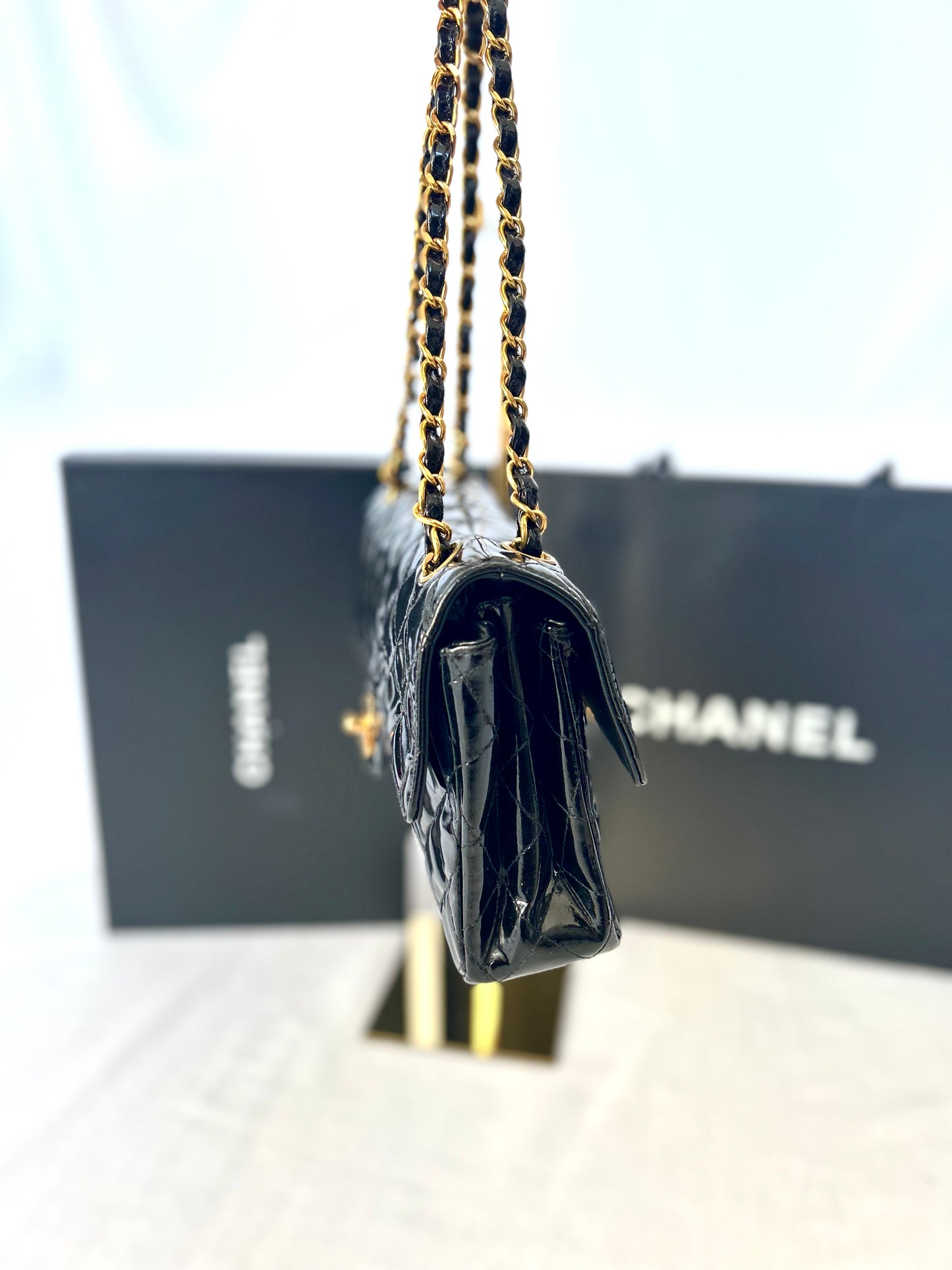 Double Faced Chanel Patent Leather Flap Bag Purse Shoulder Bag