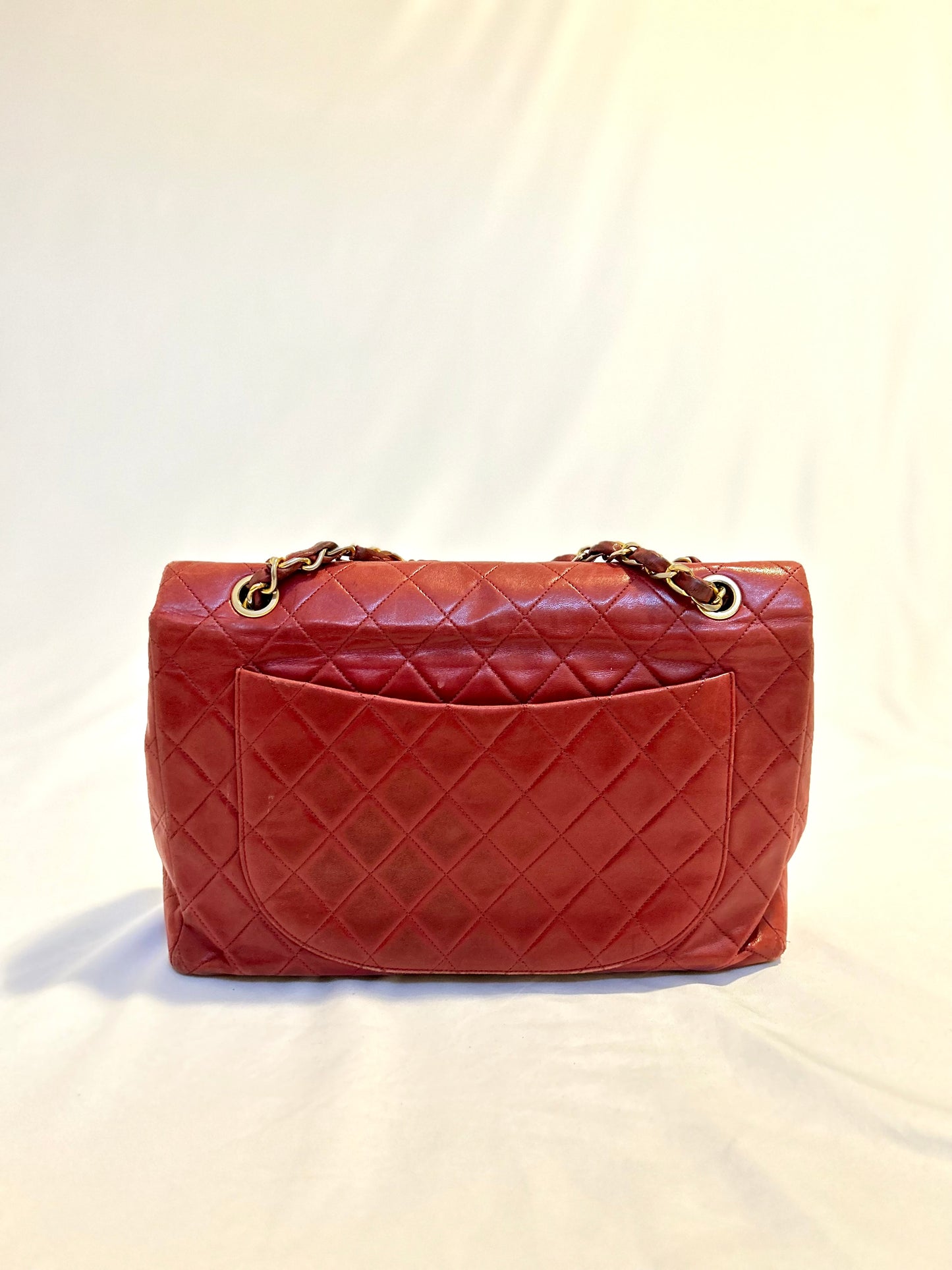 Red Chanel Vintage Lambskin Maxi Flap Bag Purse