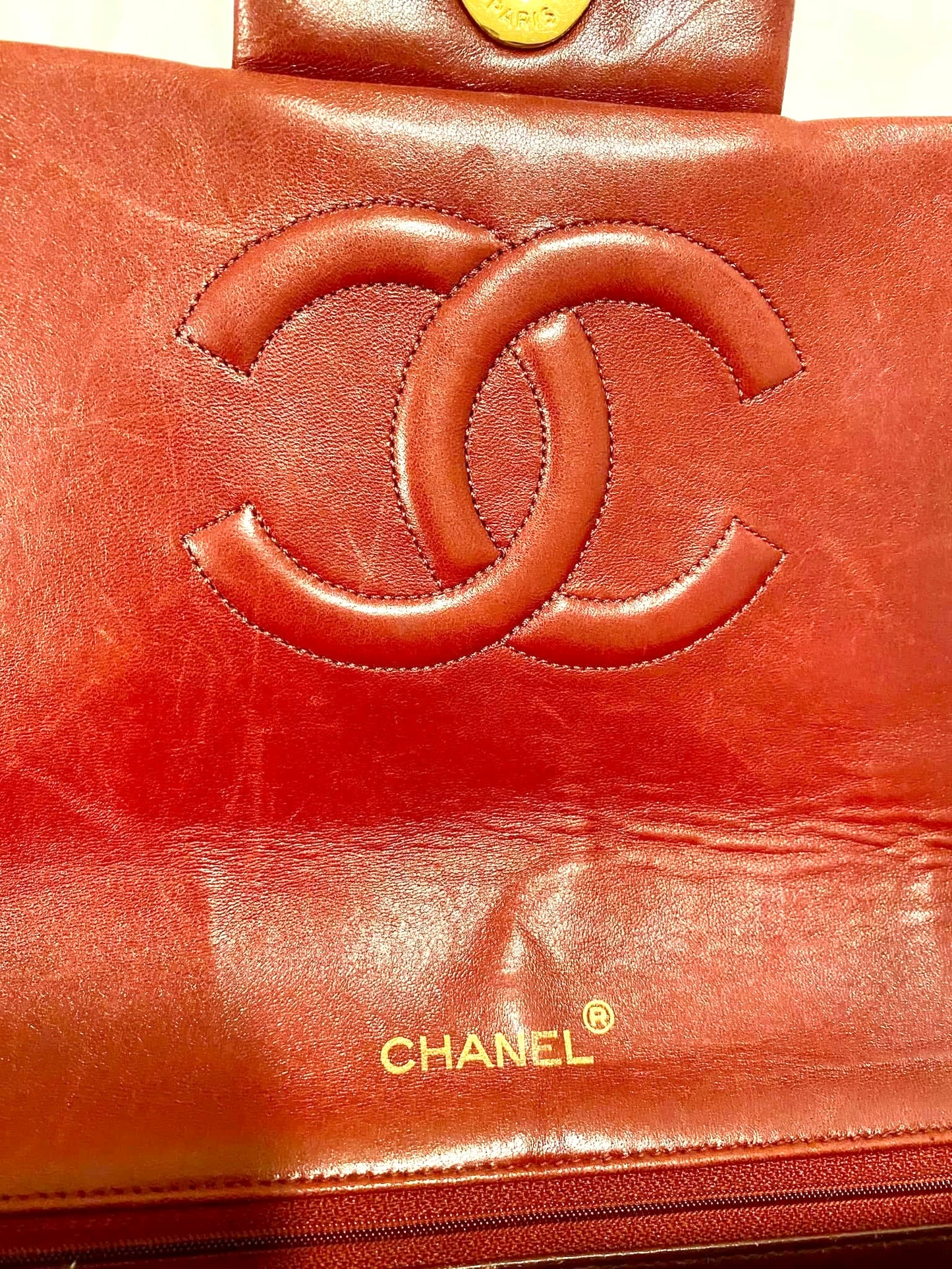 Red Chanel Vintage Lambskin Maxi Flap Bag Purse